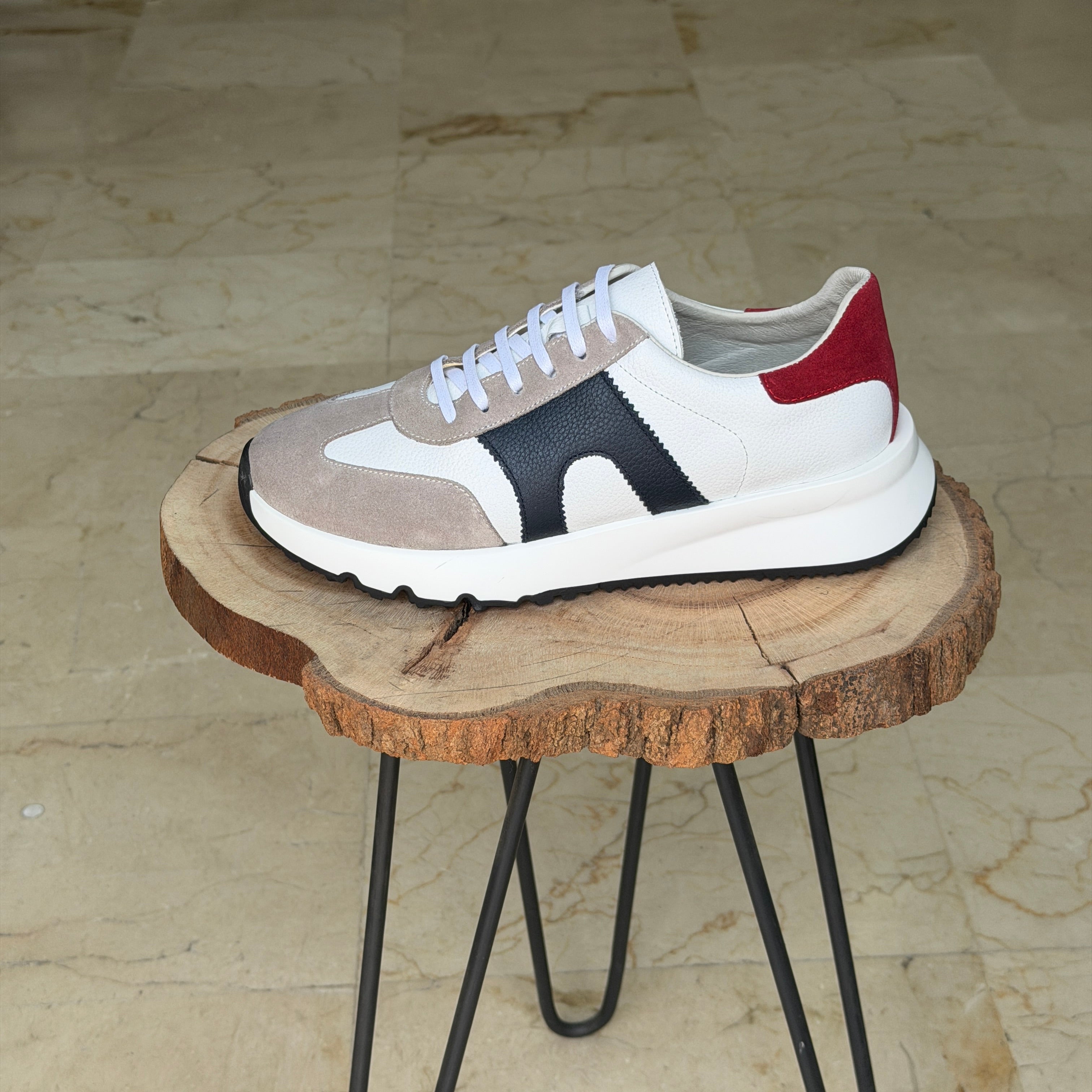 basket en cuir - 926 BLANC GARNAJ ROUGE