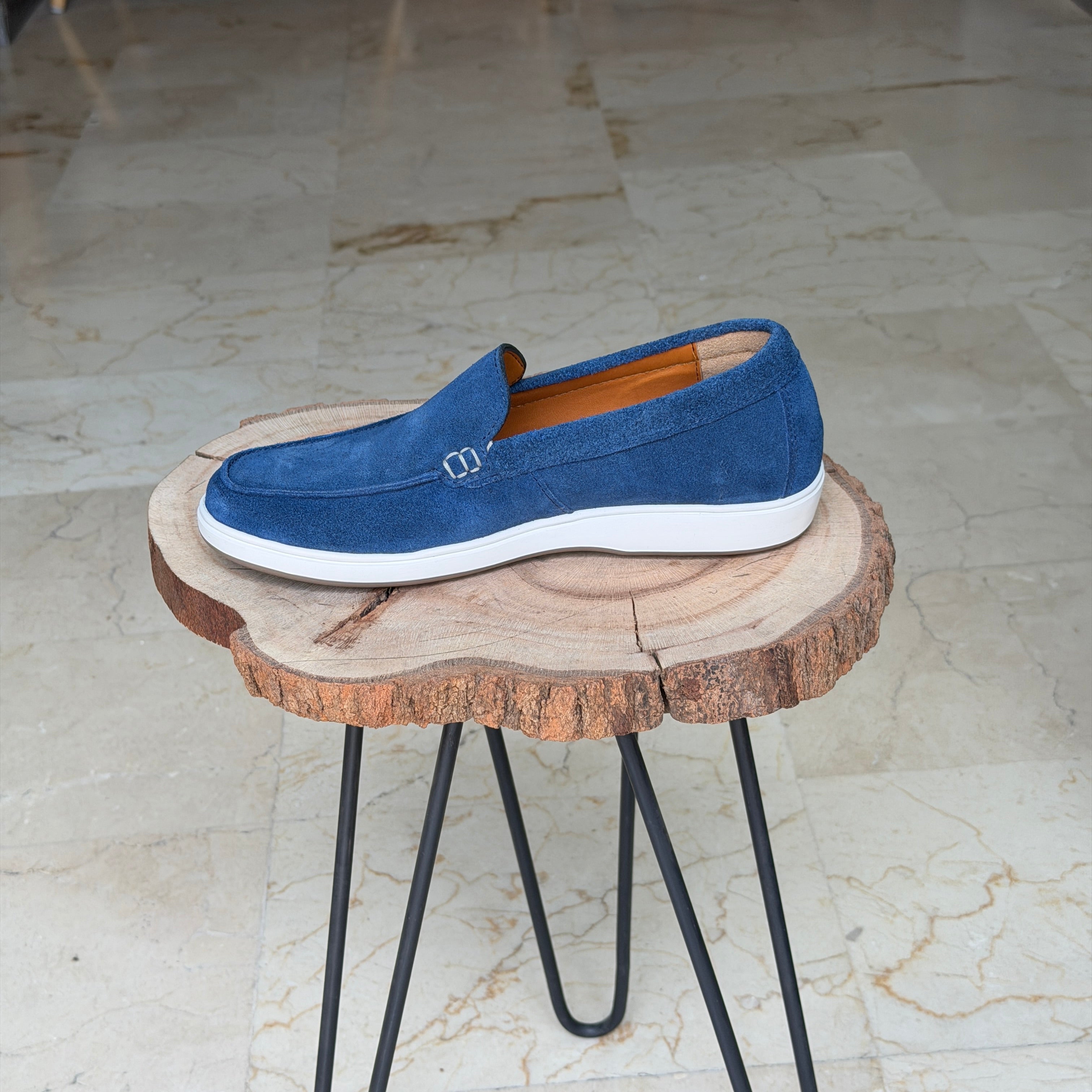 MOCASSIN EN DAIM EURO PIANA 010 BLEU CIEL - Shopilo Shoes