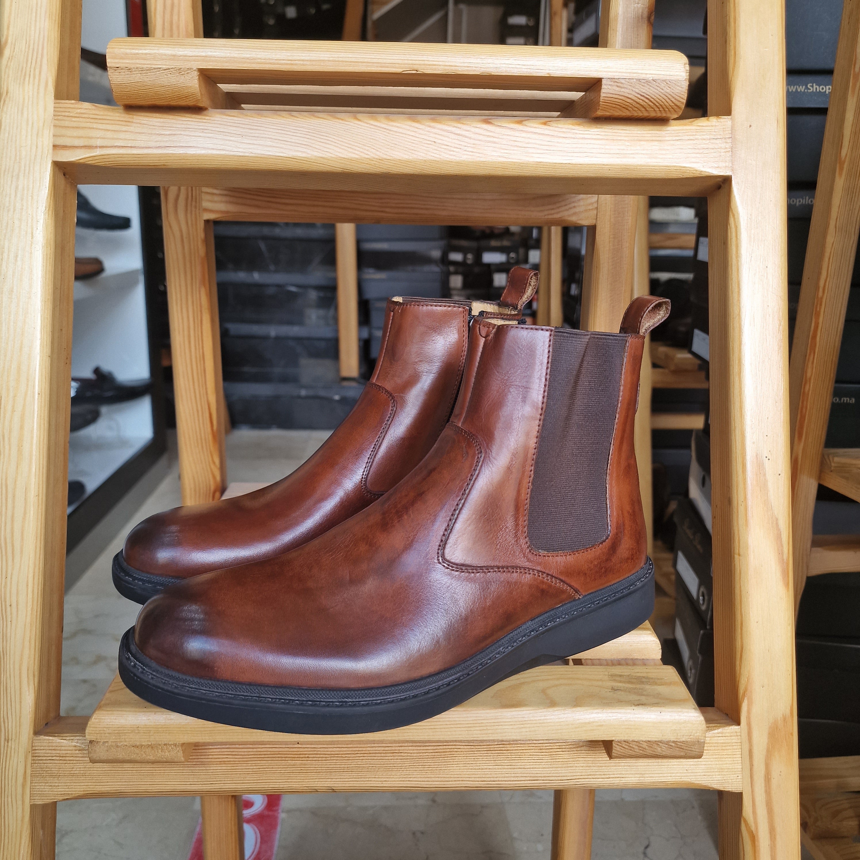 Ref: 1794 Bottine en Cuir Marron Clair - Shopilo Shoes