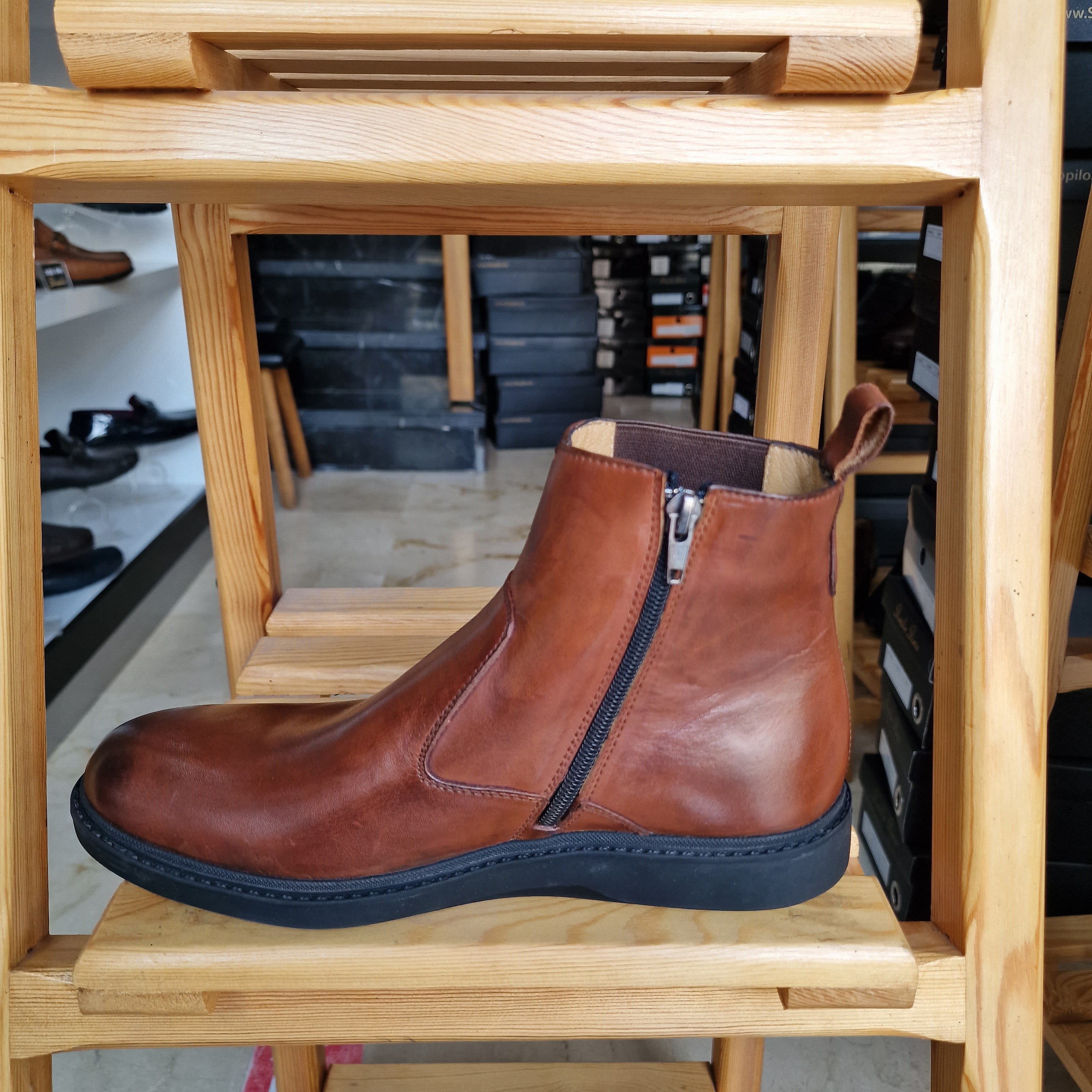 Ref: 1794 Bottine en Cuir Marron Clair - Shopilo Shoes