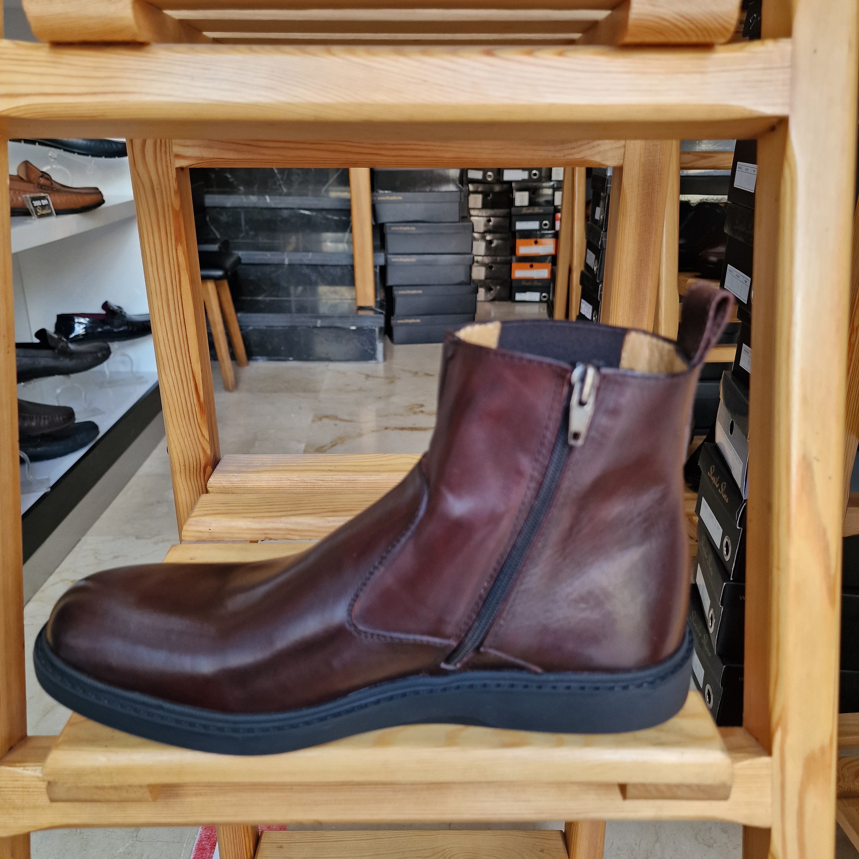 Ref: 1794 Bottine en Cuir Marron Foncé - Shopilo Shoes