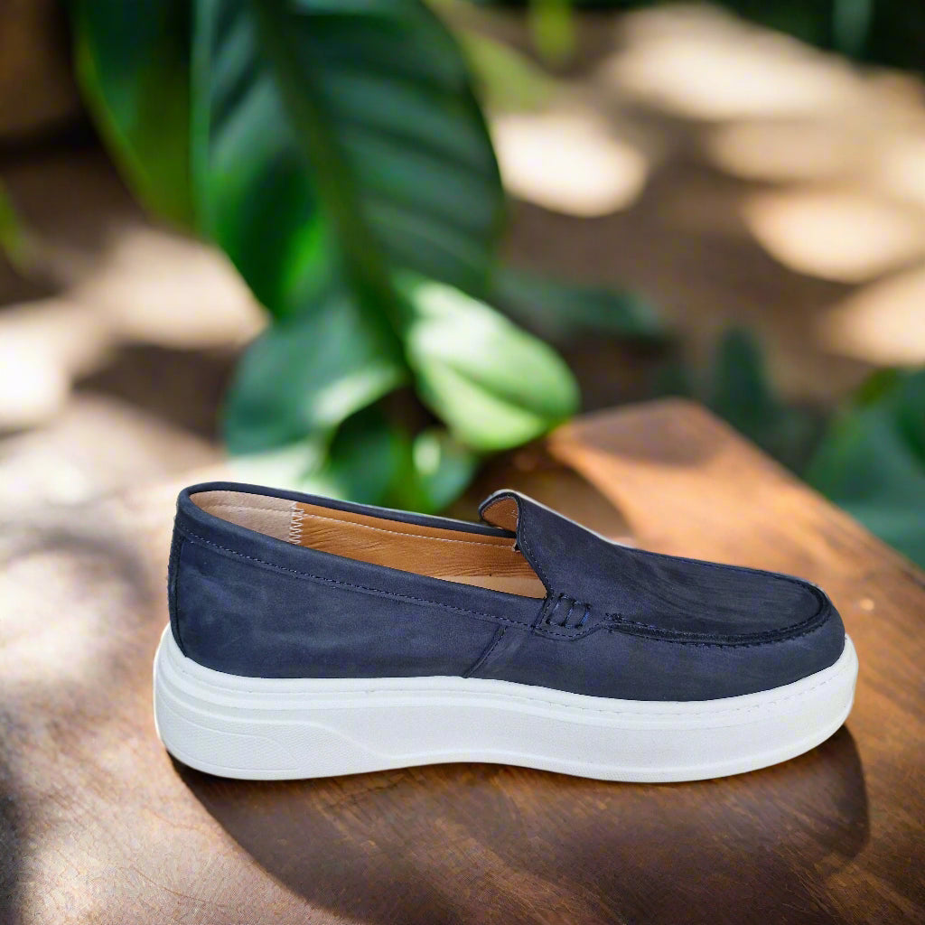 Mocassin En Cuir Adilux 1129 Bleu