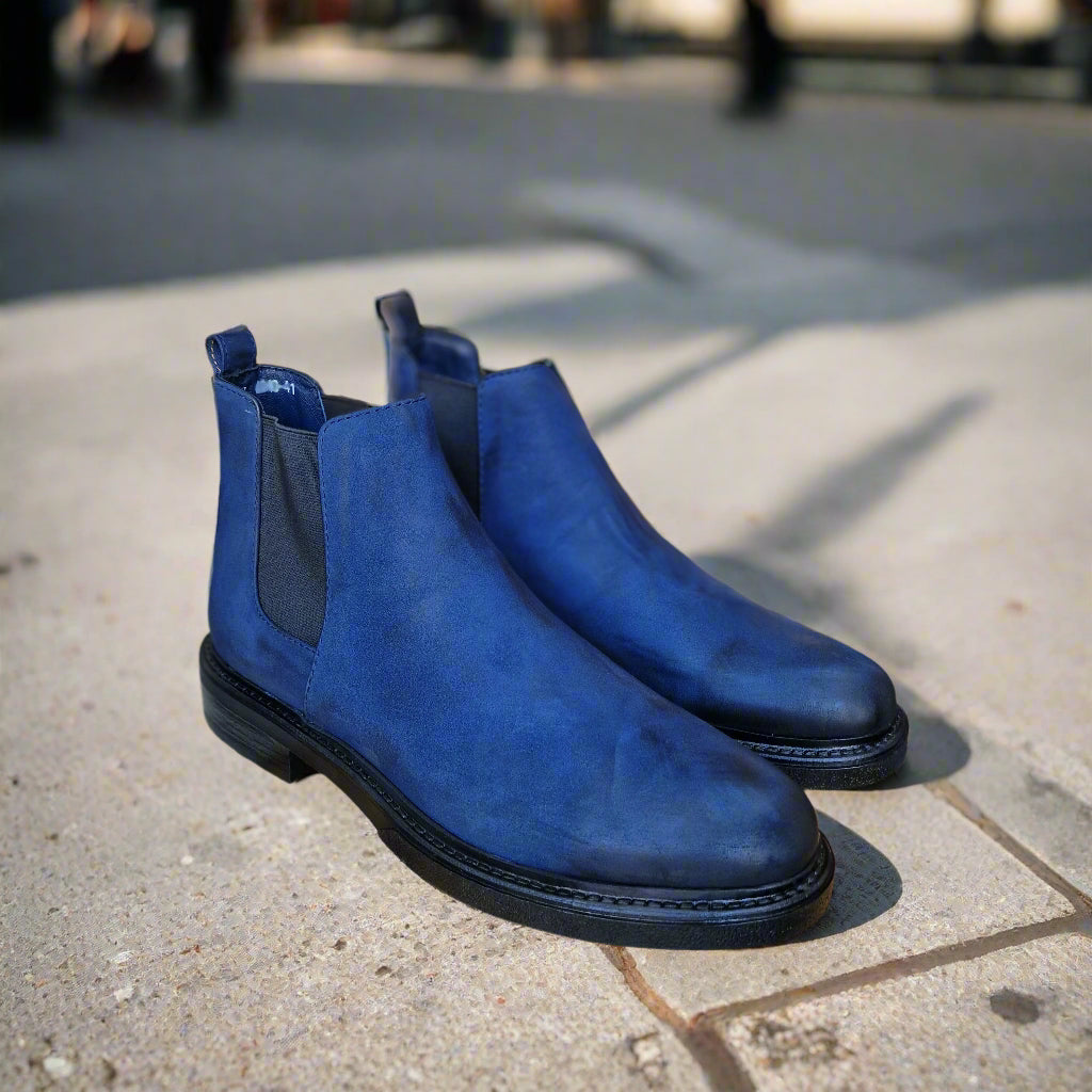 Bottine En Cuir Chelsea 6040 Bleu Nubuck