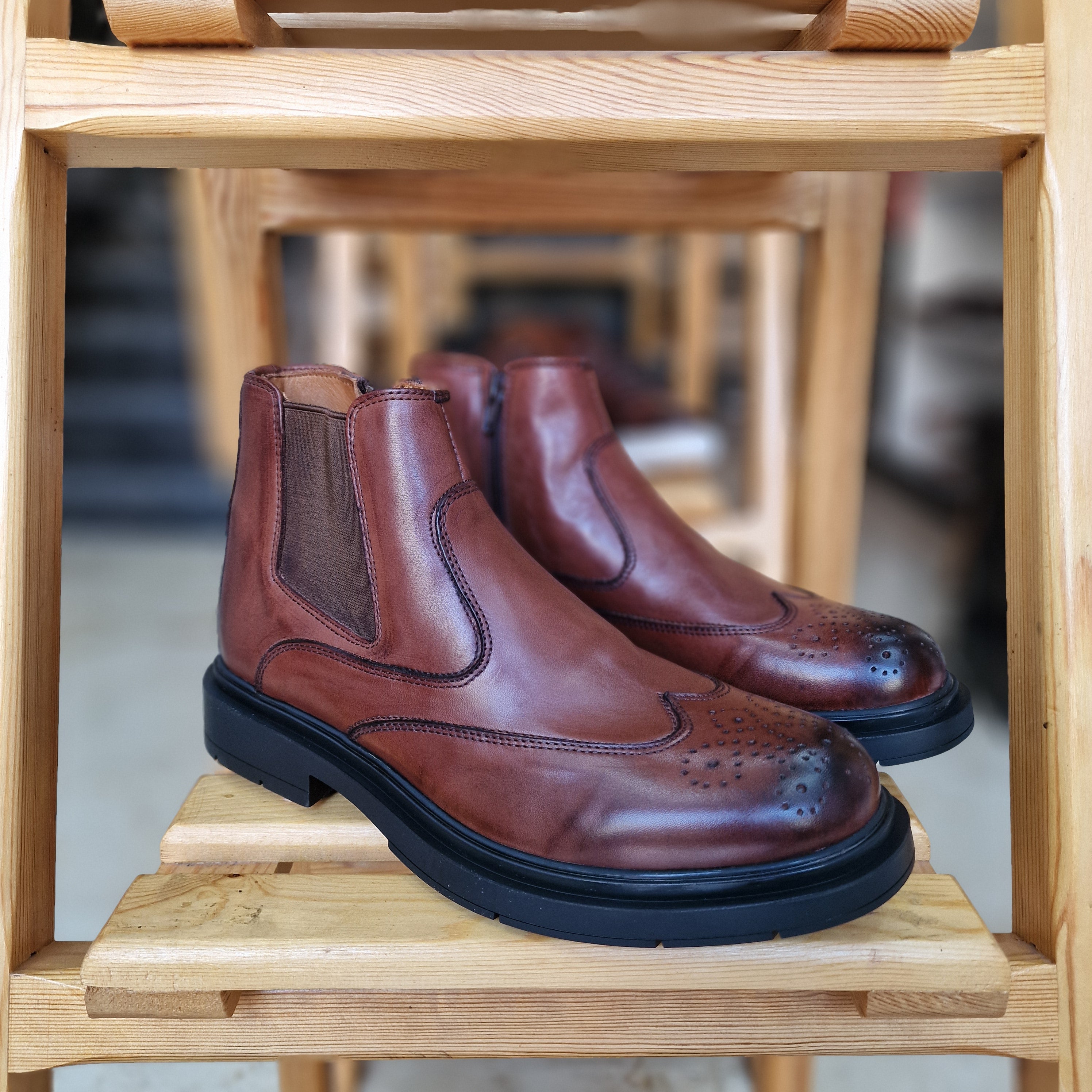 Bottine En Cuir 1704 Marron Foncé cfc