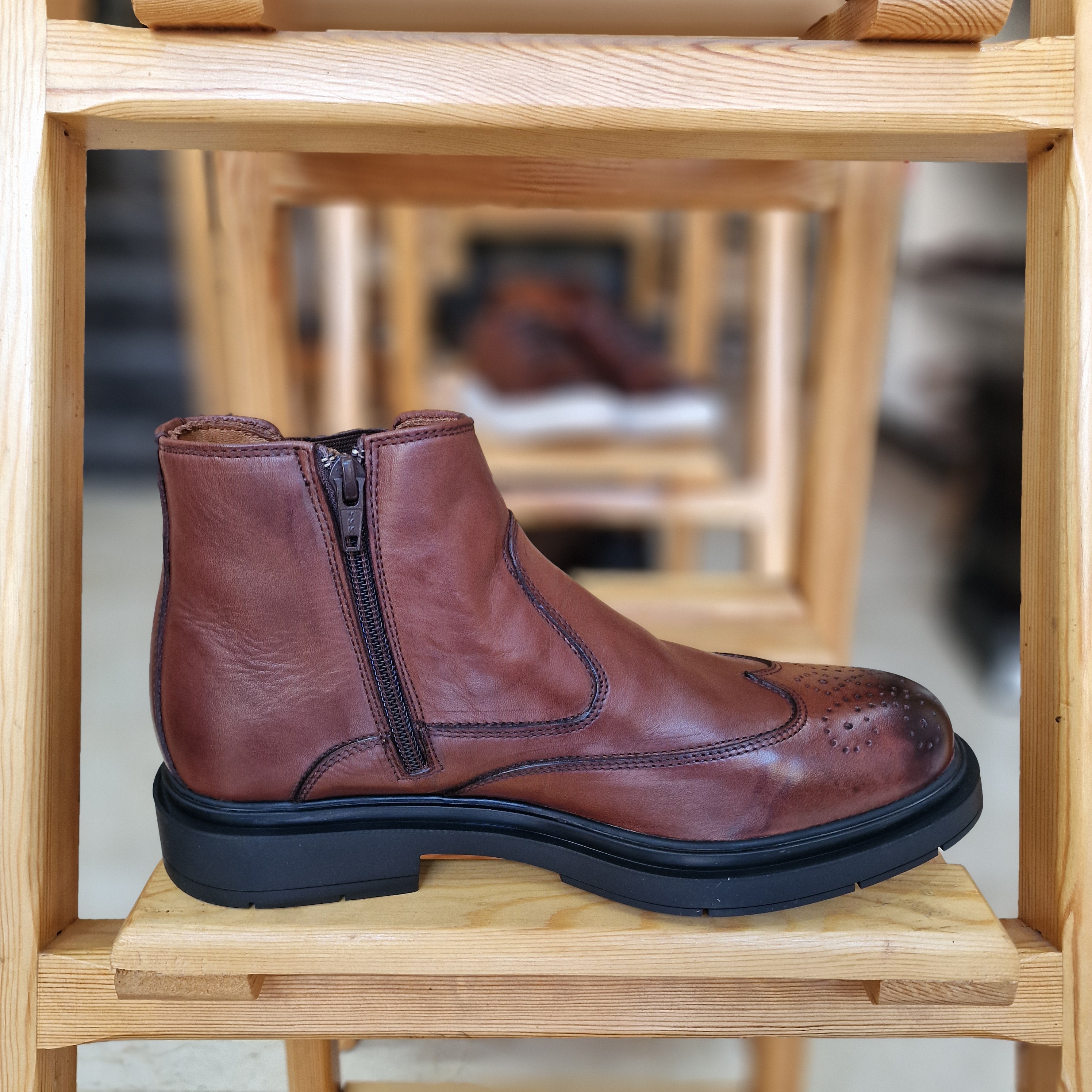 Bottine En Cuir 1704 Marron Foncé cfc