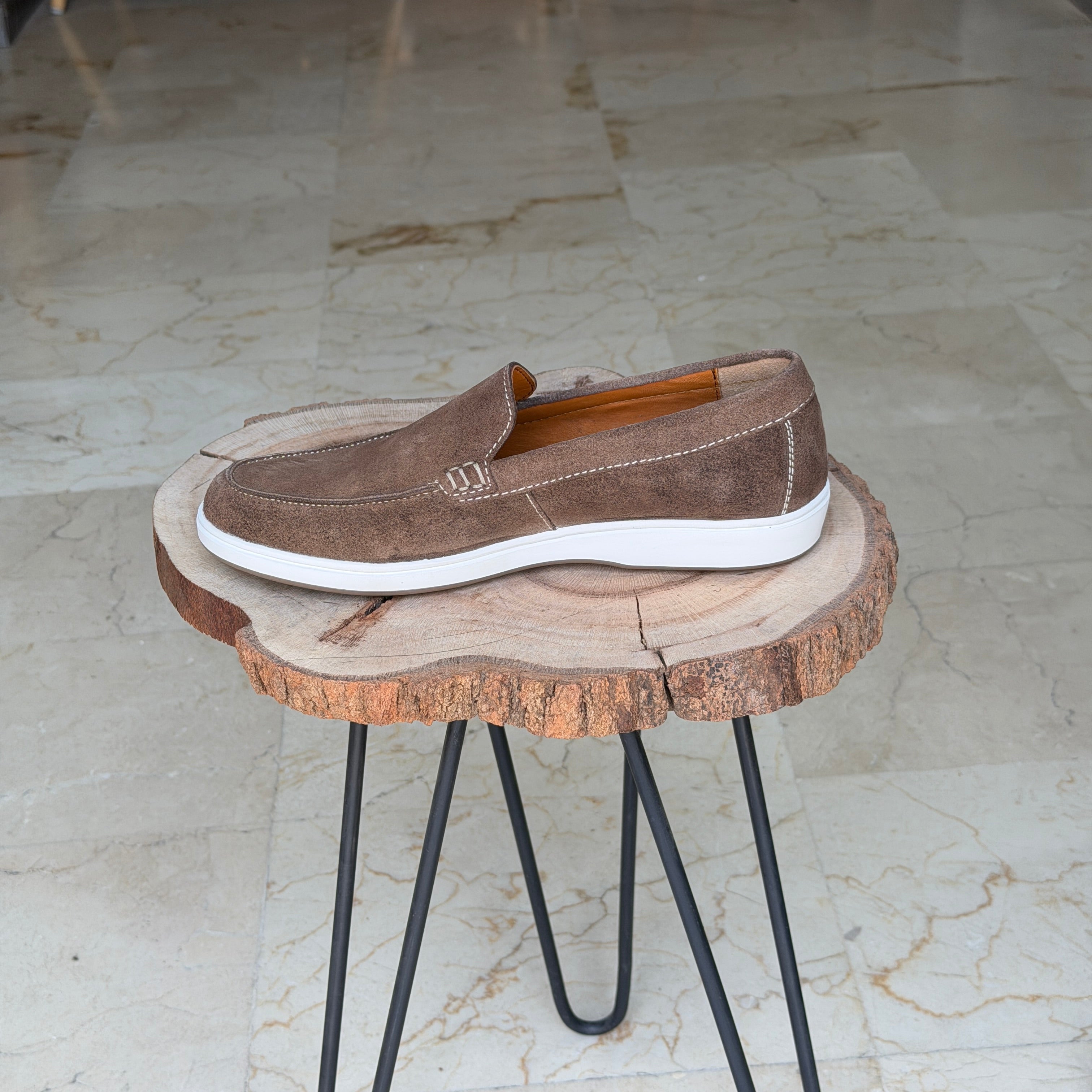 MOCASSIN EN DAIM EURO PIANA 010 BEIG FONCE - Shopilo Shoes