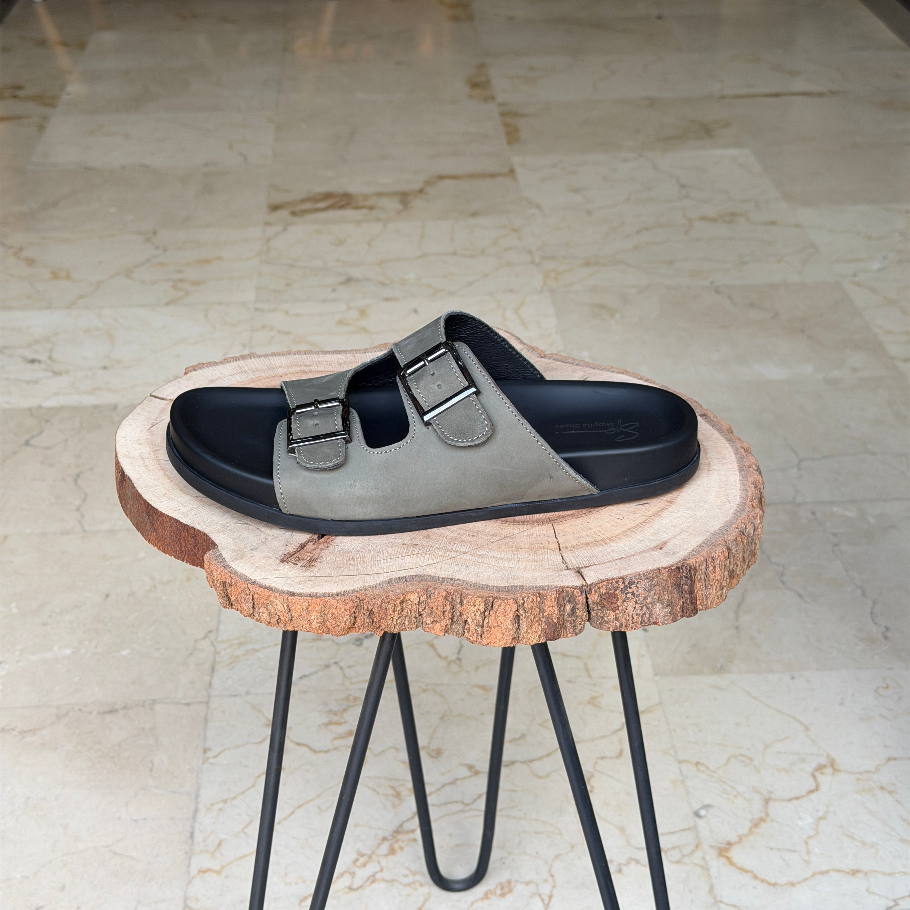 SANDALE EN CUIR Terra-Cuir 204 Vert Nubuck - Shopilo Shoes