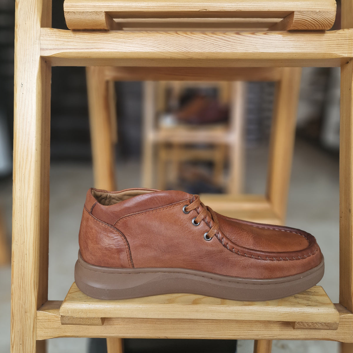 Ref: 4001 Bottine en Cuir Marron Clair - Shopilo Shoes