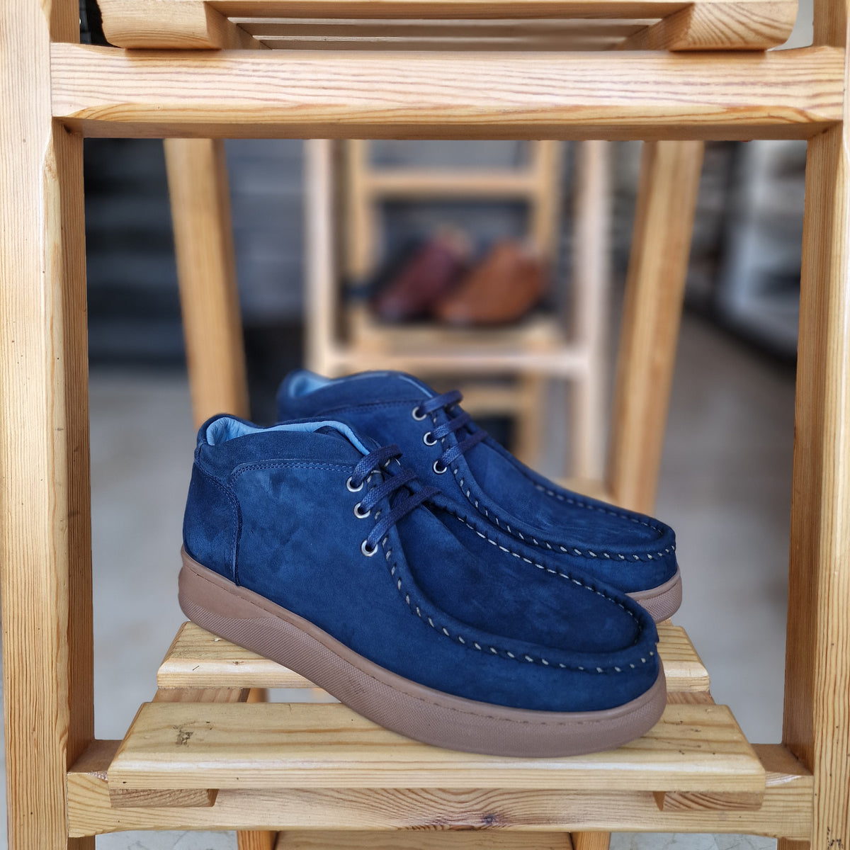 REF: 4001 BOTTINE EN CUIR NUBUCK BLEU - Shopilo Shoes