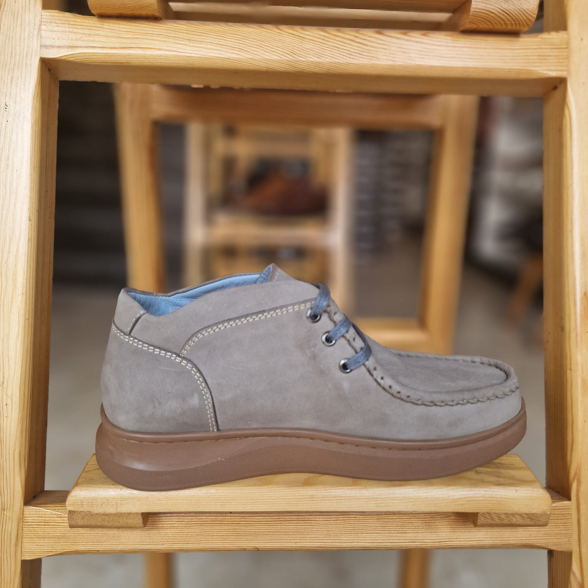Ref: 4001 Bottine Nubuck en Cuir Gris - Shopilo Shoes