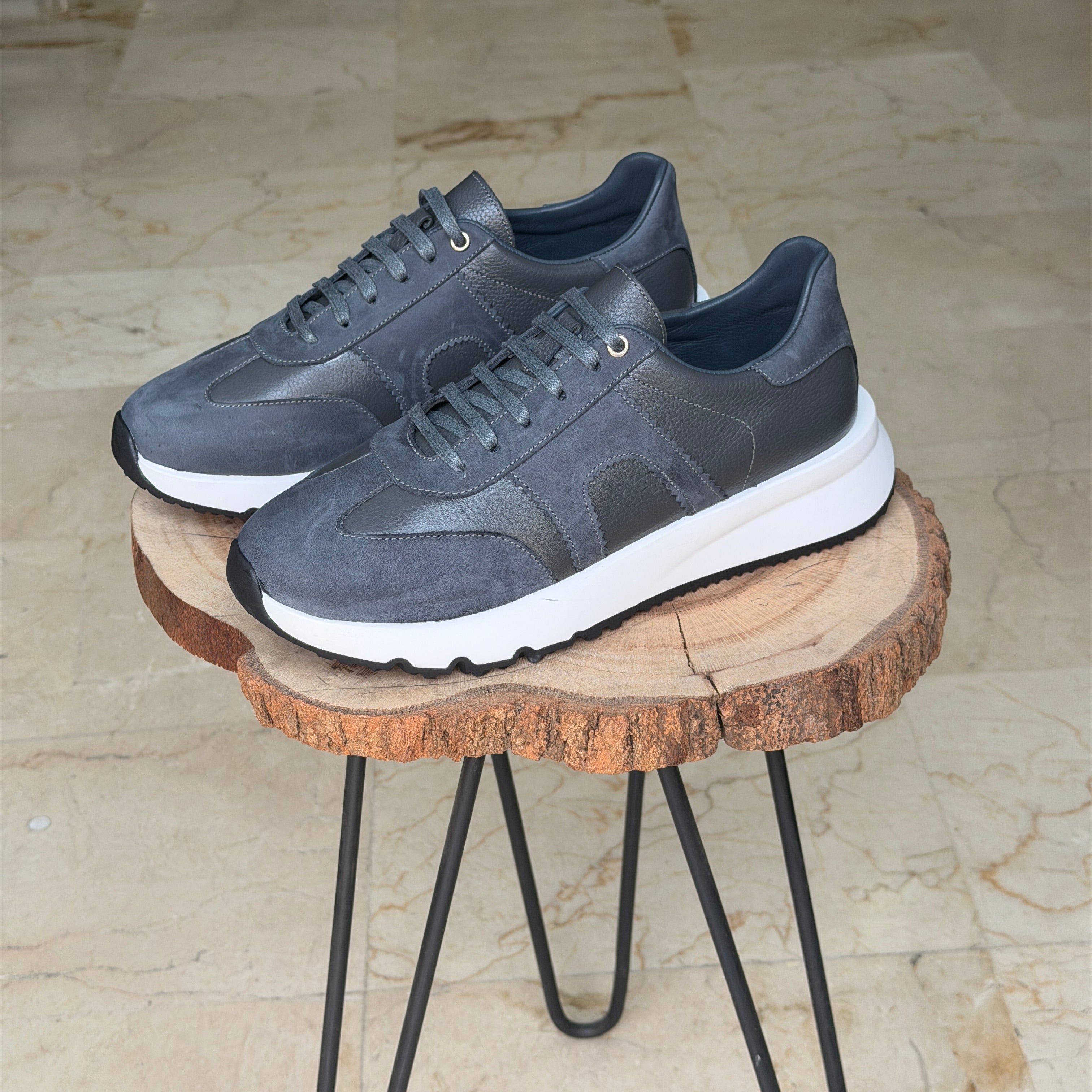 basket en cuir - 926 GRIS