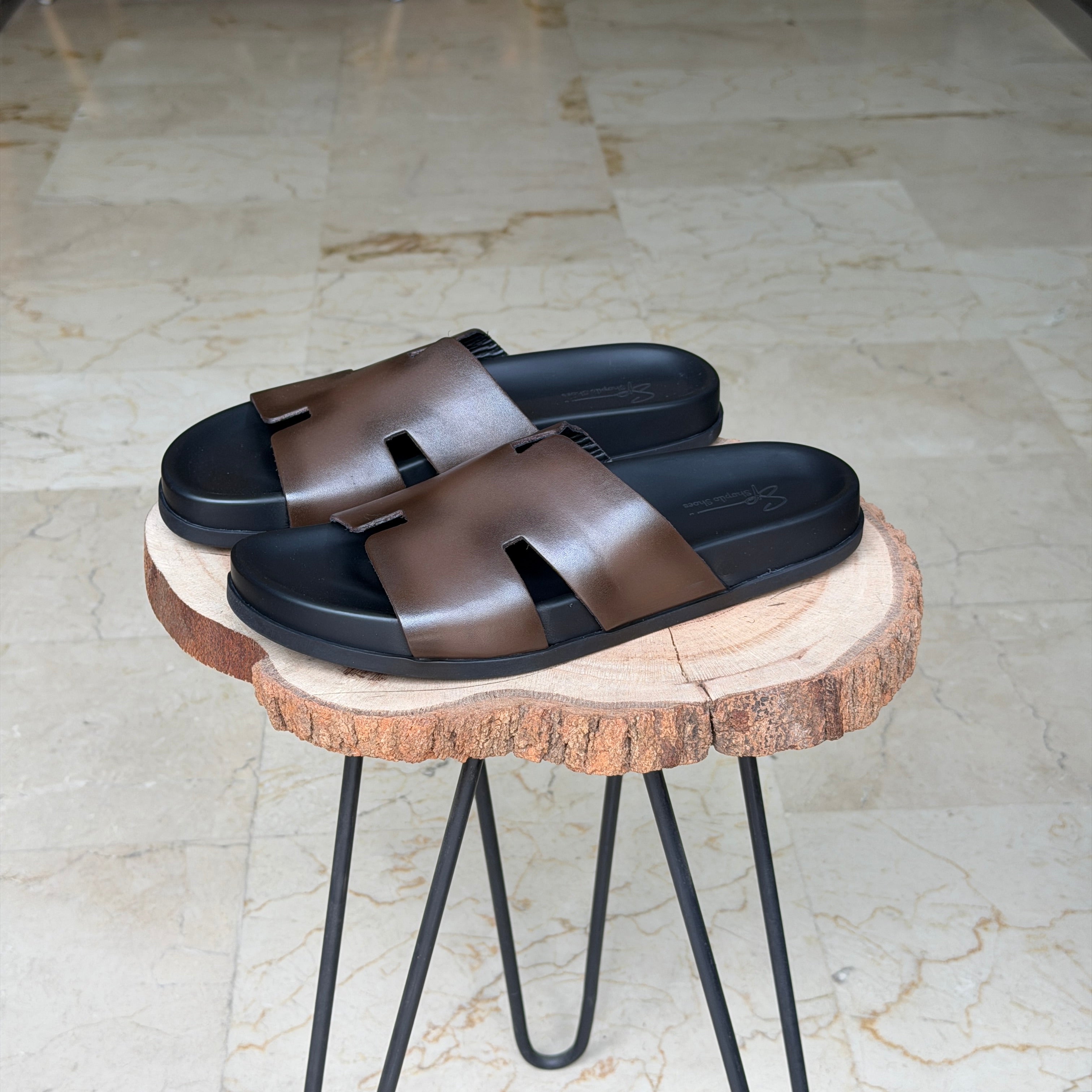 SANDALE EN CUIR Terra-Cuir 1978 Marron Taba