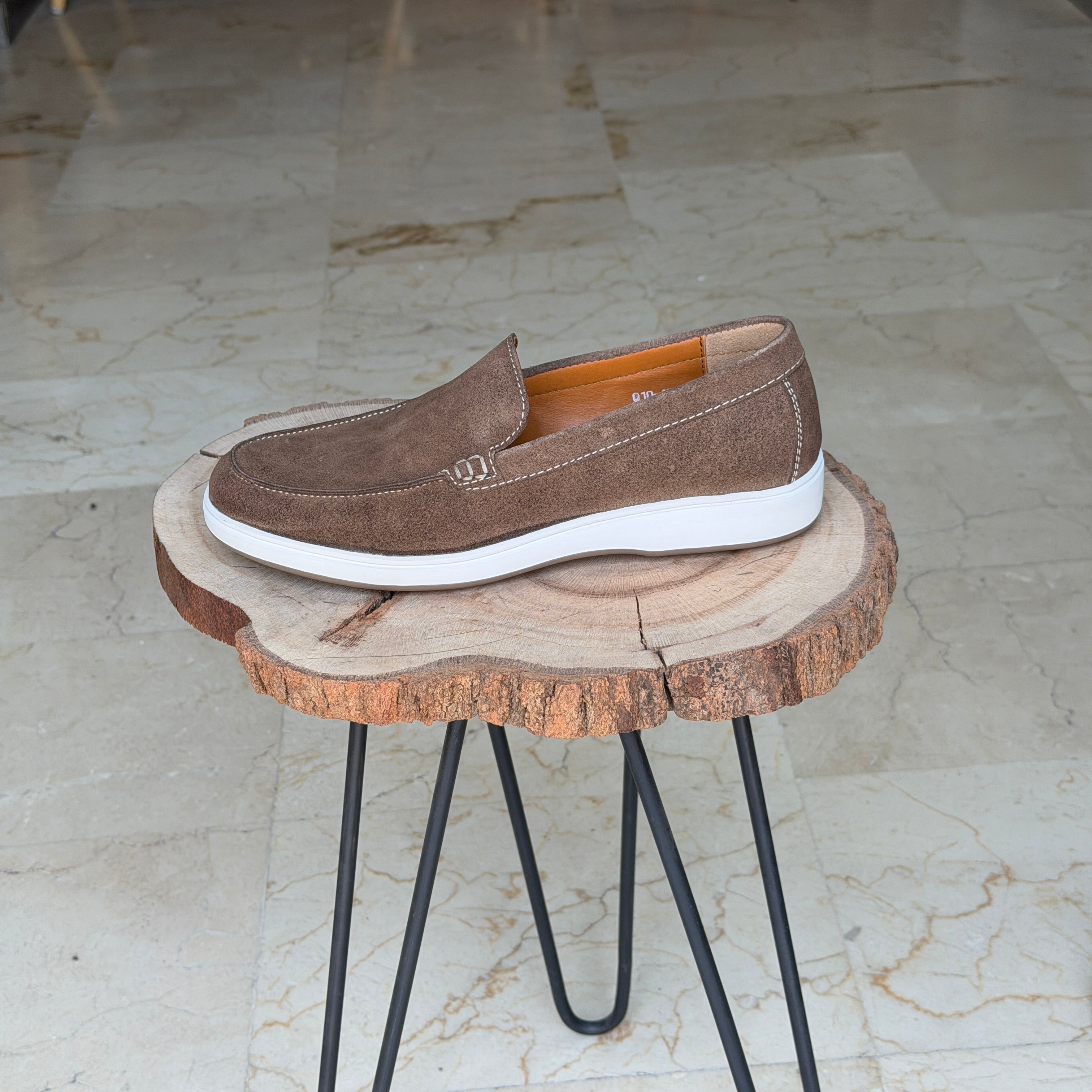 MOCASSIN EN DAIM EURO PIANA 010 BEIG FONCE - Shopilo Shoes