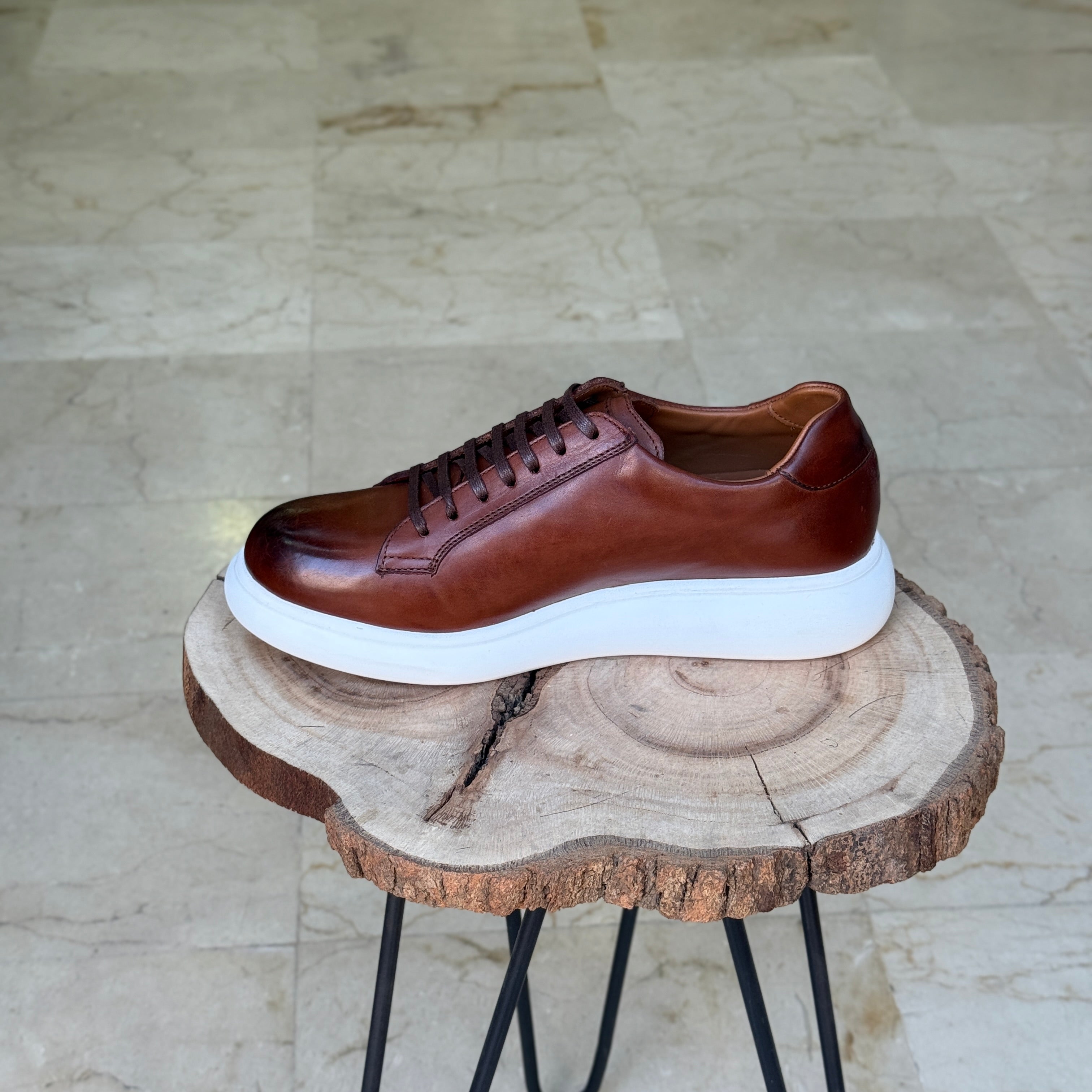 BASKET EN CUIR 704 TABAC