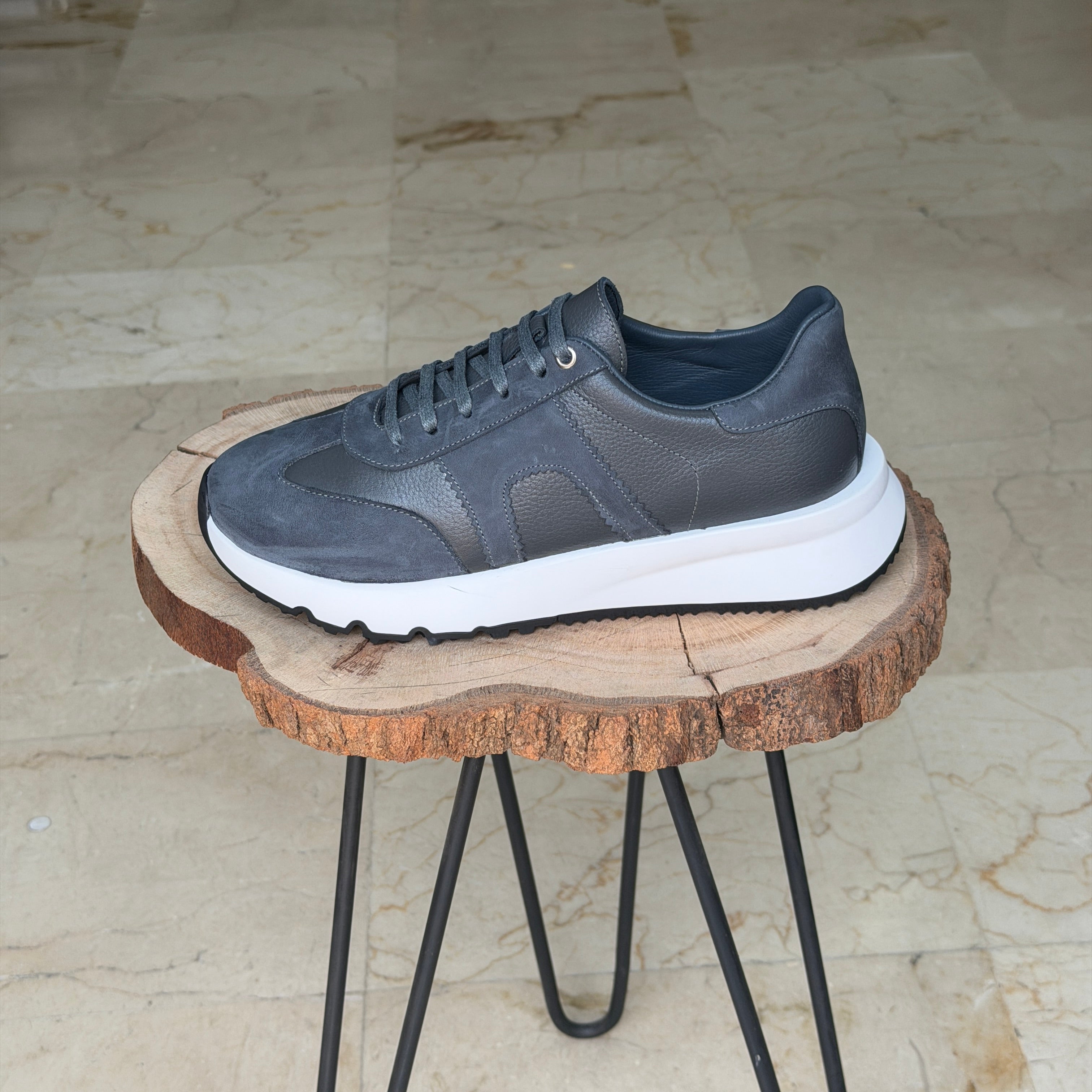 basket en cuir - 926 GRIS