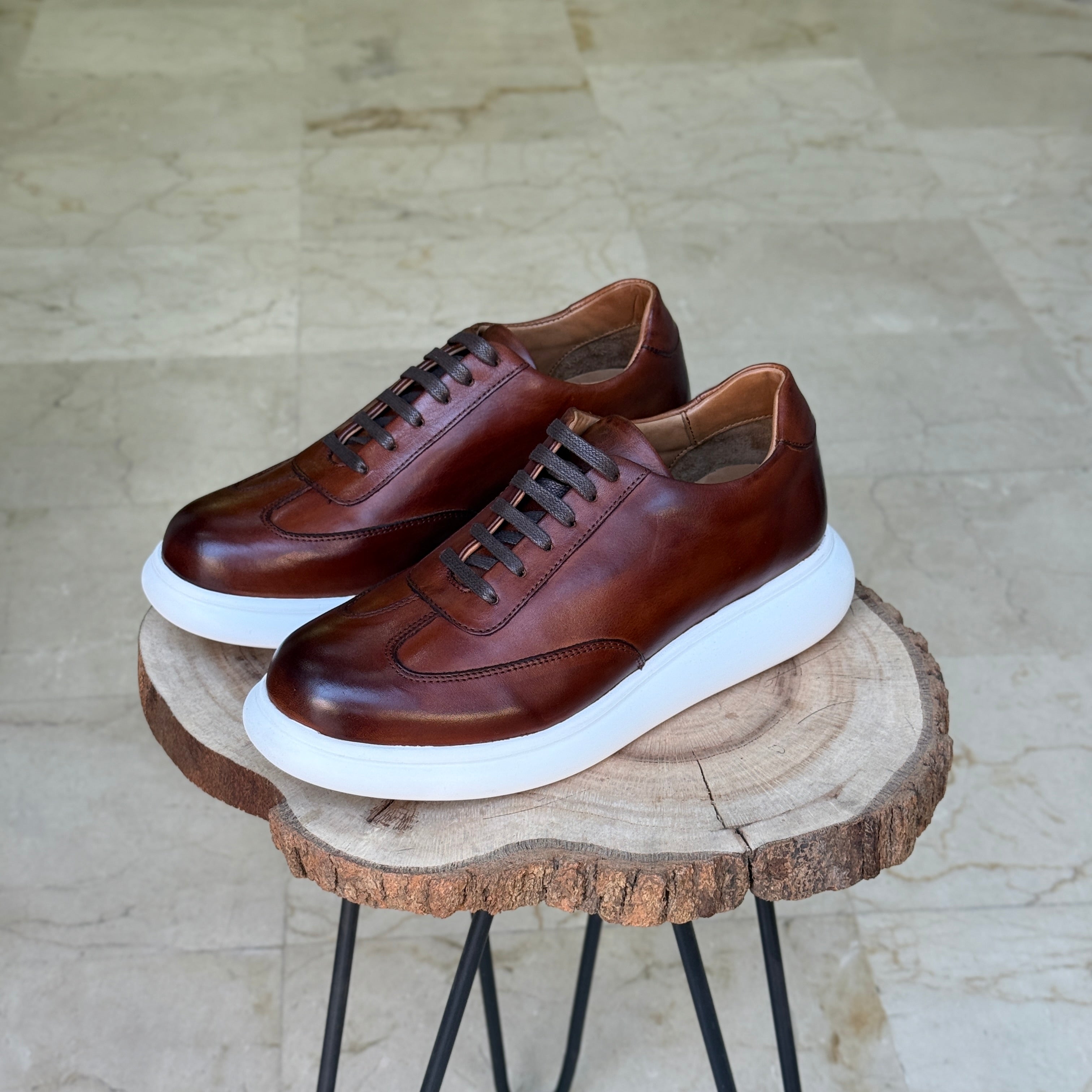 BASKET EN CUIR 726 TABAC