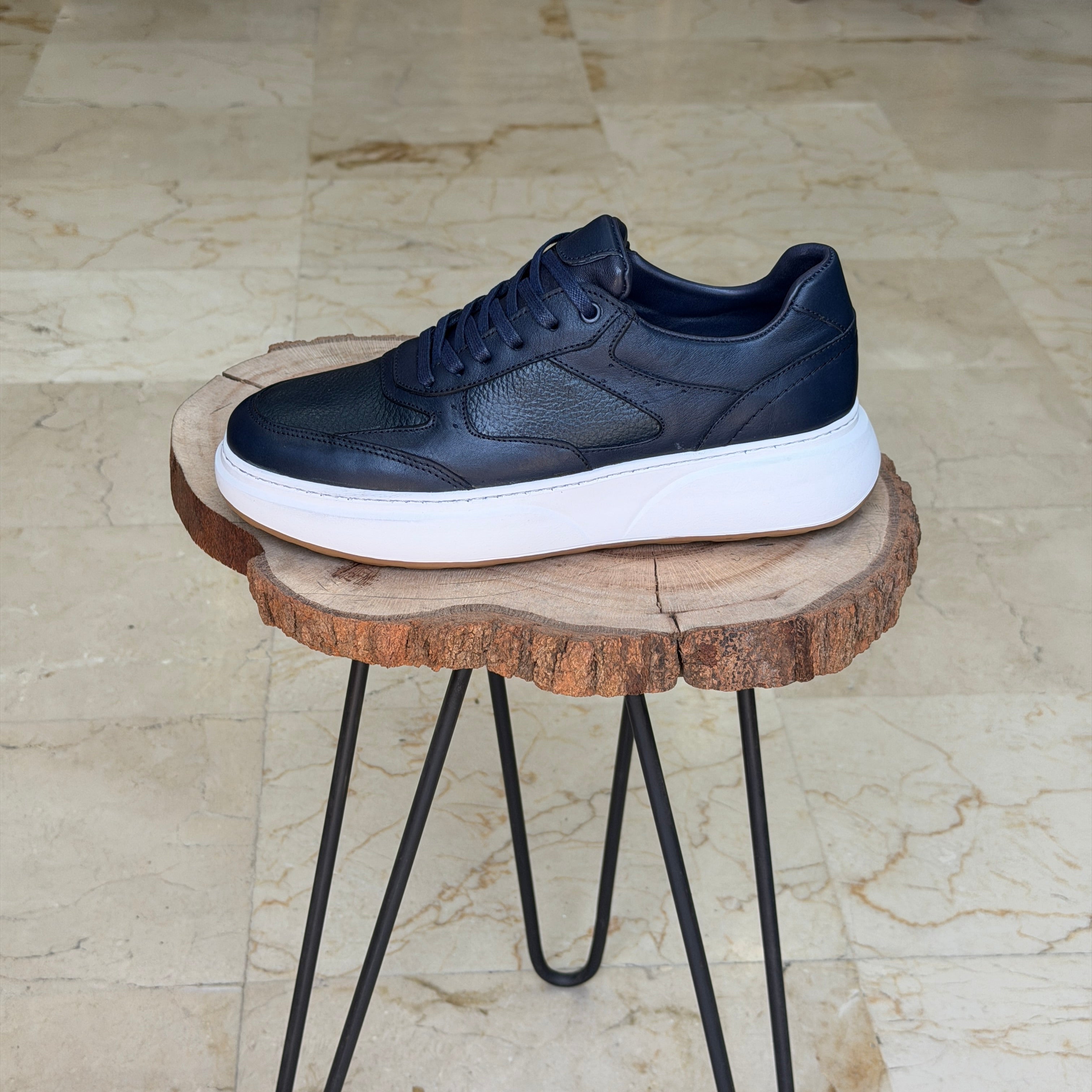 basket en cuir - 874 bleu / b