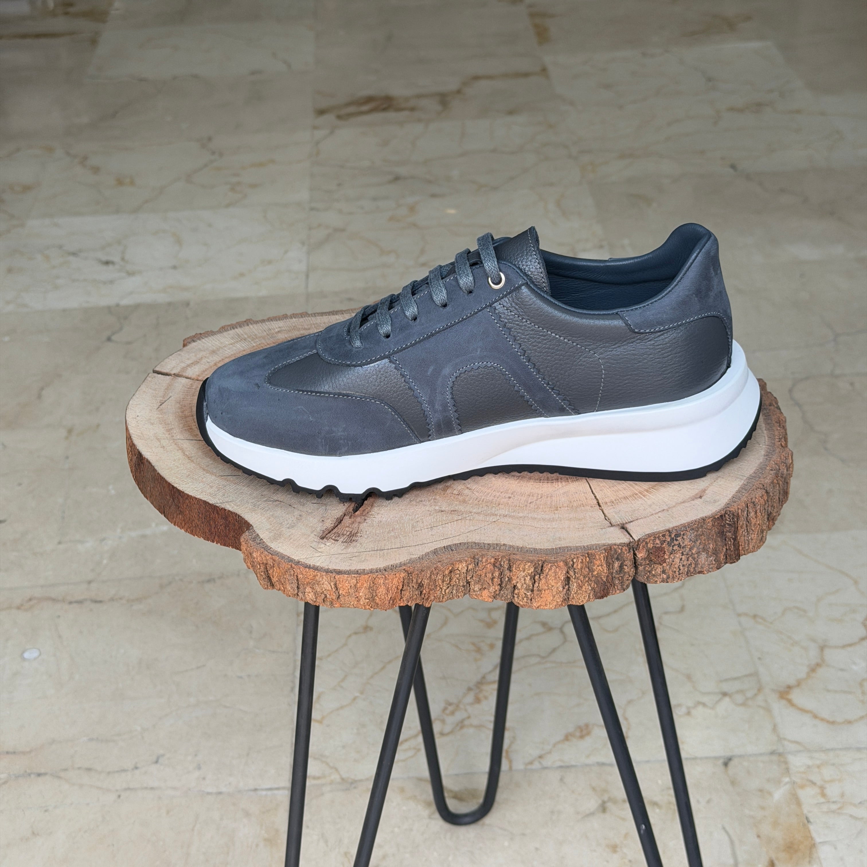 basket en cuir - 926 GRIS