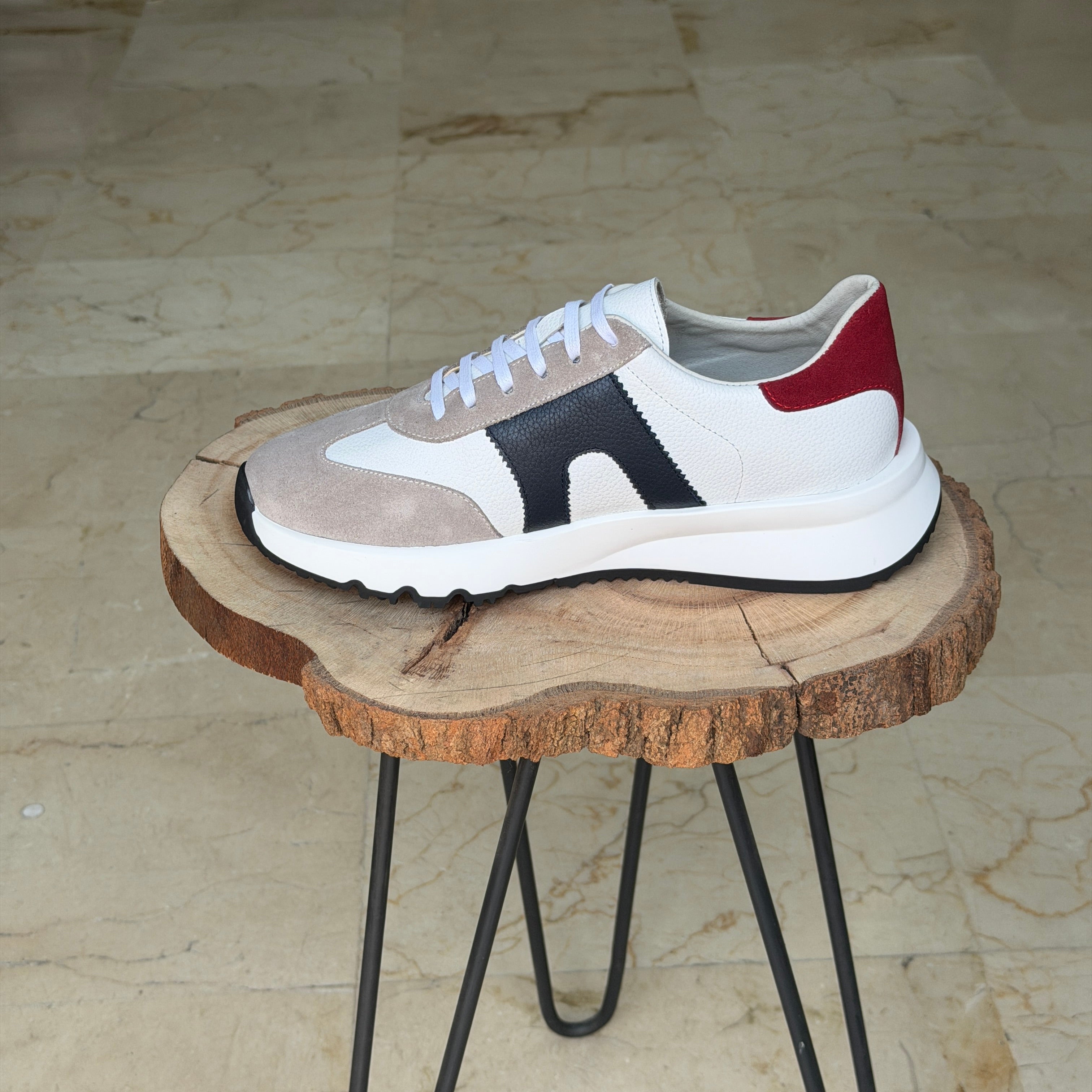basket en cuir - 926 BLANC GARNAJ ROUGE