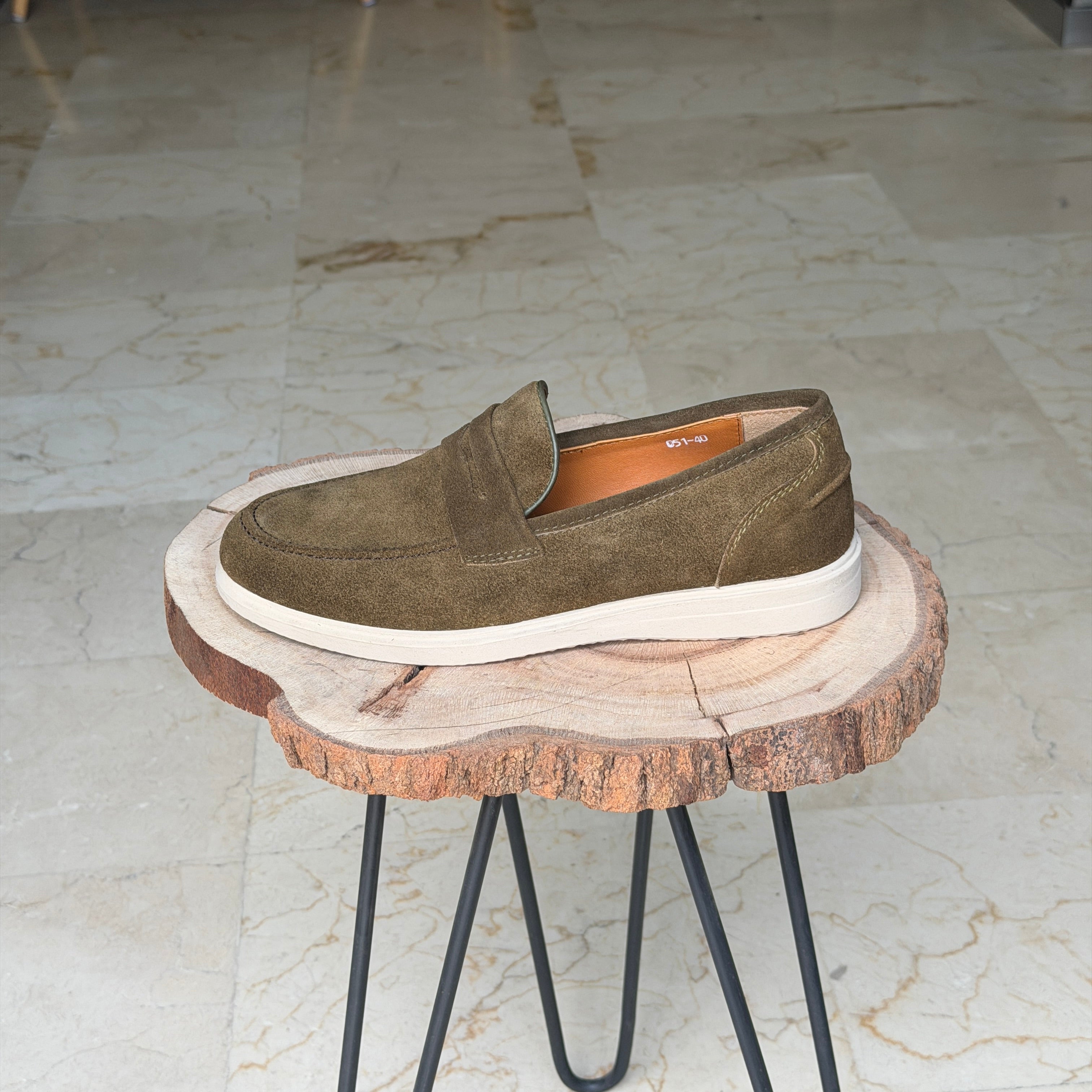 MOCASSIN EN DAIM BERLIN 051 VERT - Shopilo Shoes
