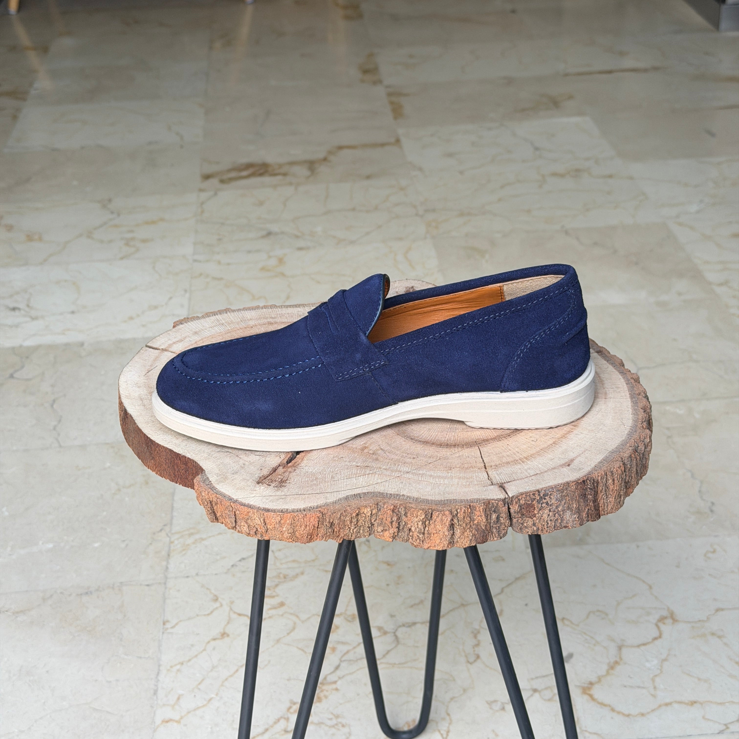 MOCASSIN EN DAIM BERLIN 051 BLEU MARRINE - Shopilo Shoes