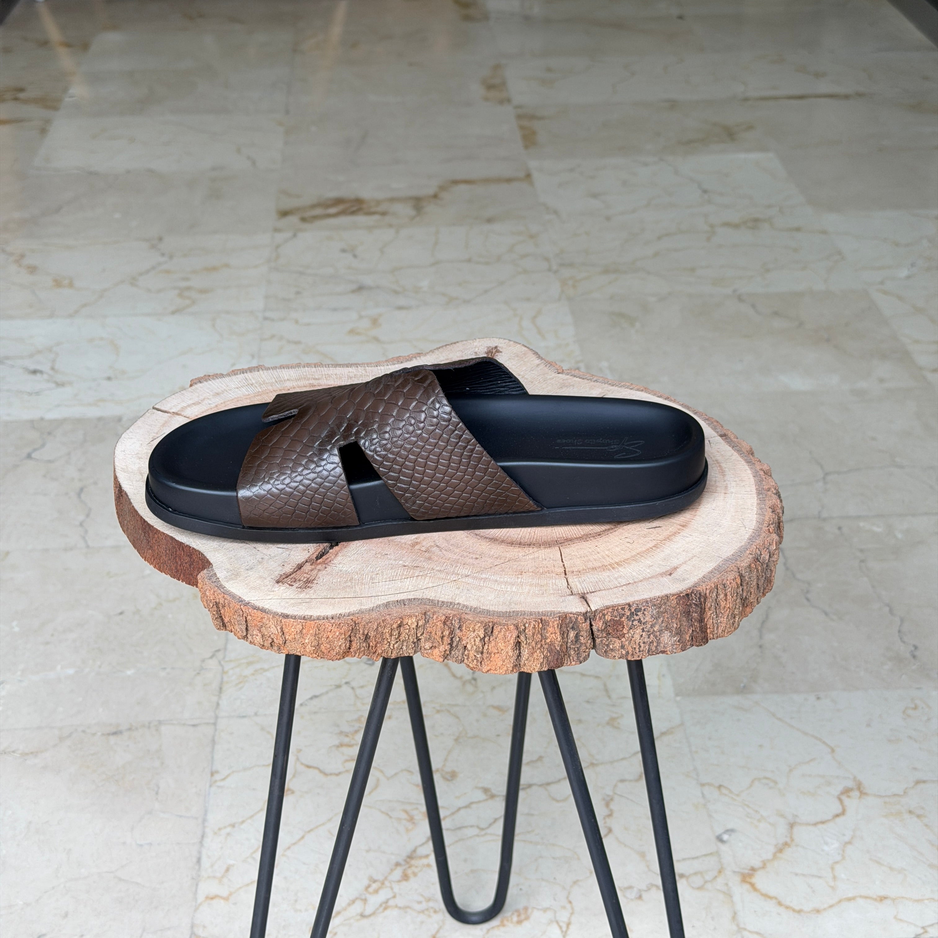 SANDALE EN CUIR Terra-Cuir 1978 Marron Croco
