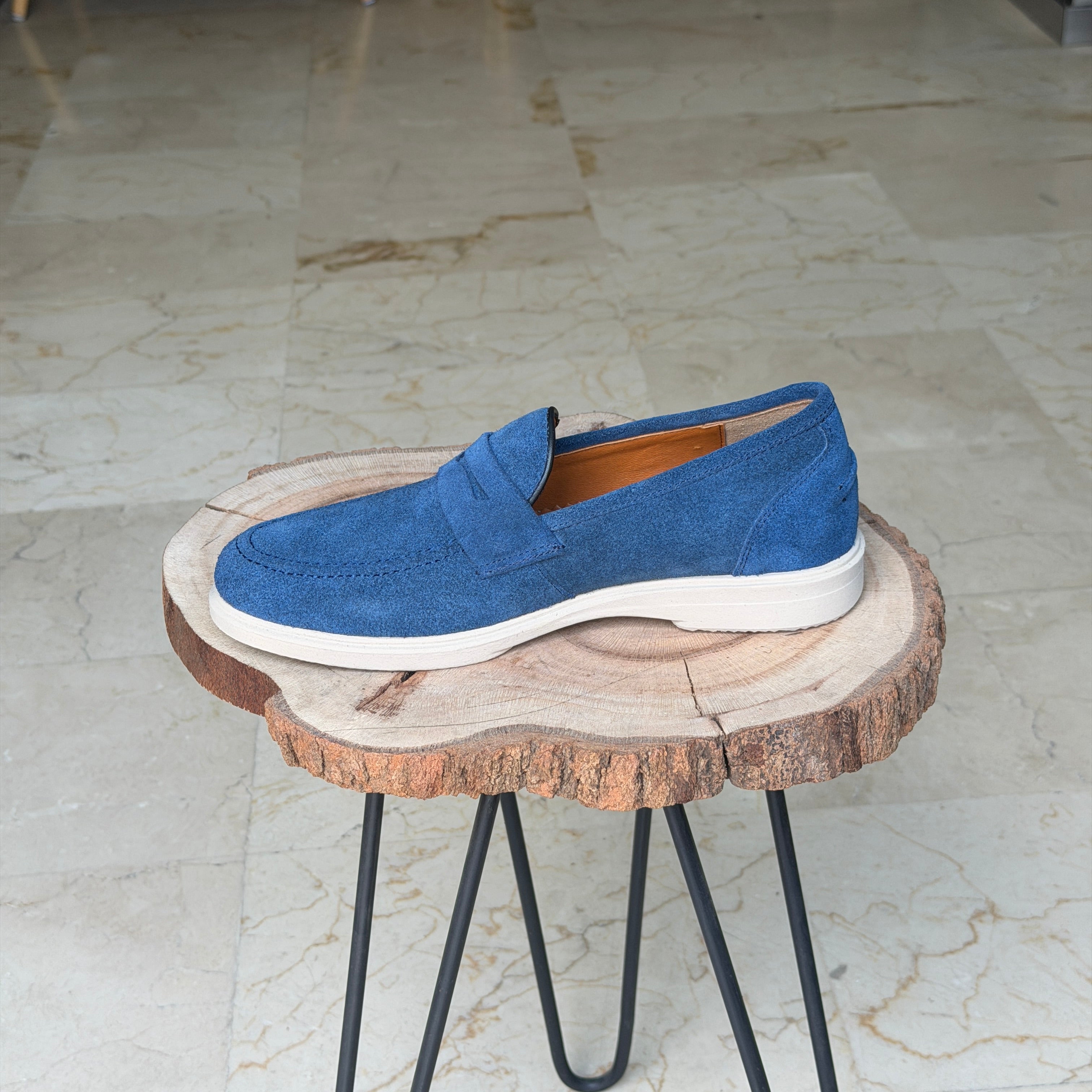 MOCASSIN EN DAIM BERLIN 051 BLEU CIEL - Shopilo Shoes