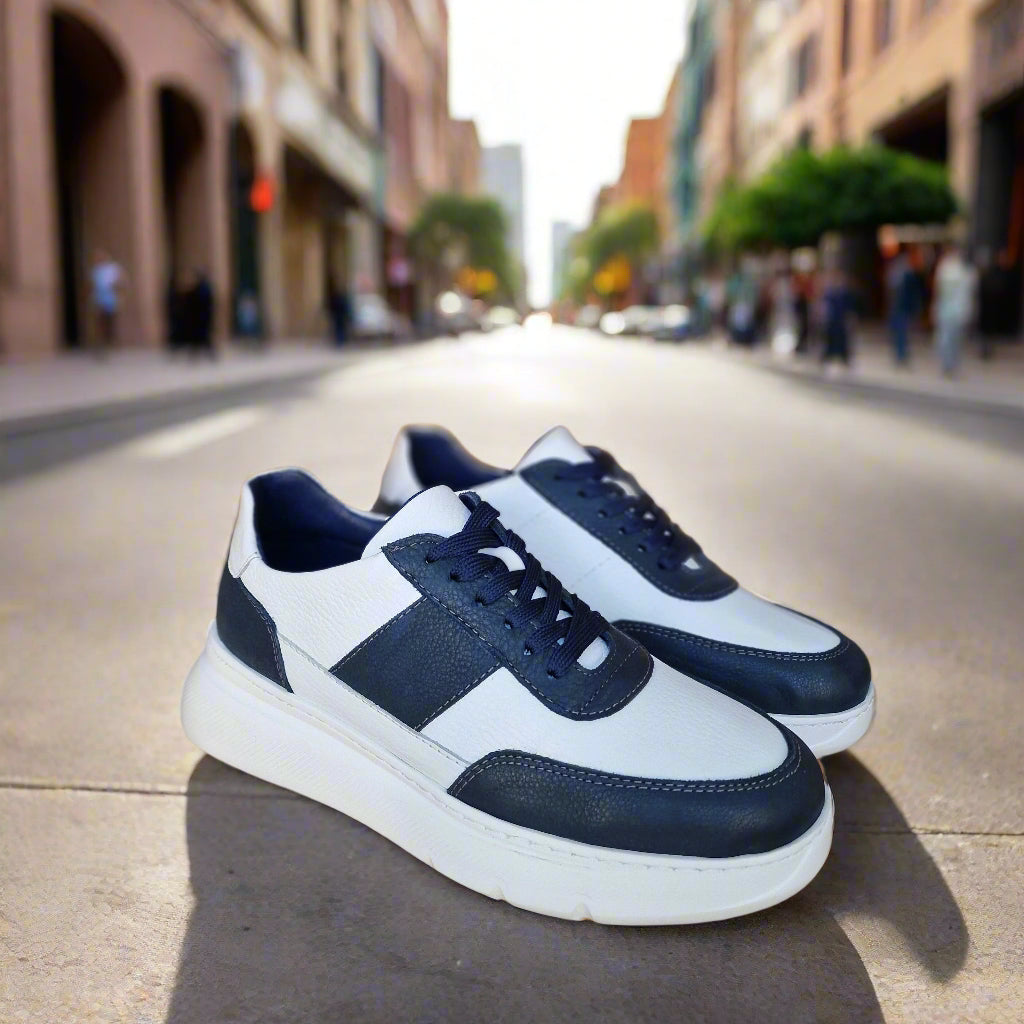 Basket Jevana En Cuir Blanc - Bleu - 1008 Eva - Shopilo Shoes