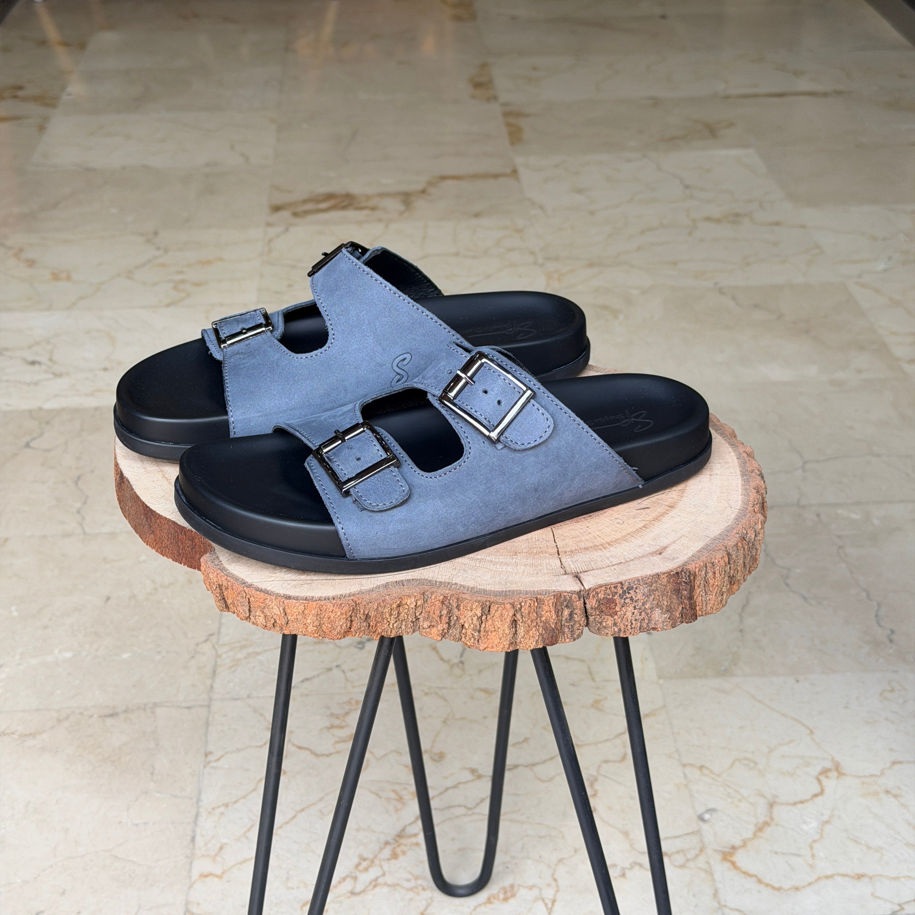 SANDALE EN CUIR Terra-Cuir 204 Bleu Nubuck