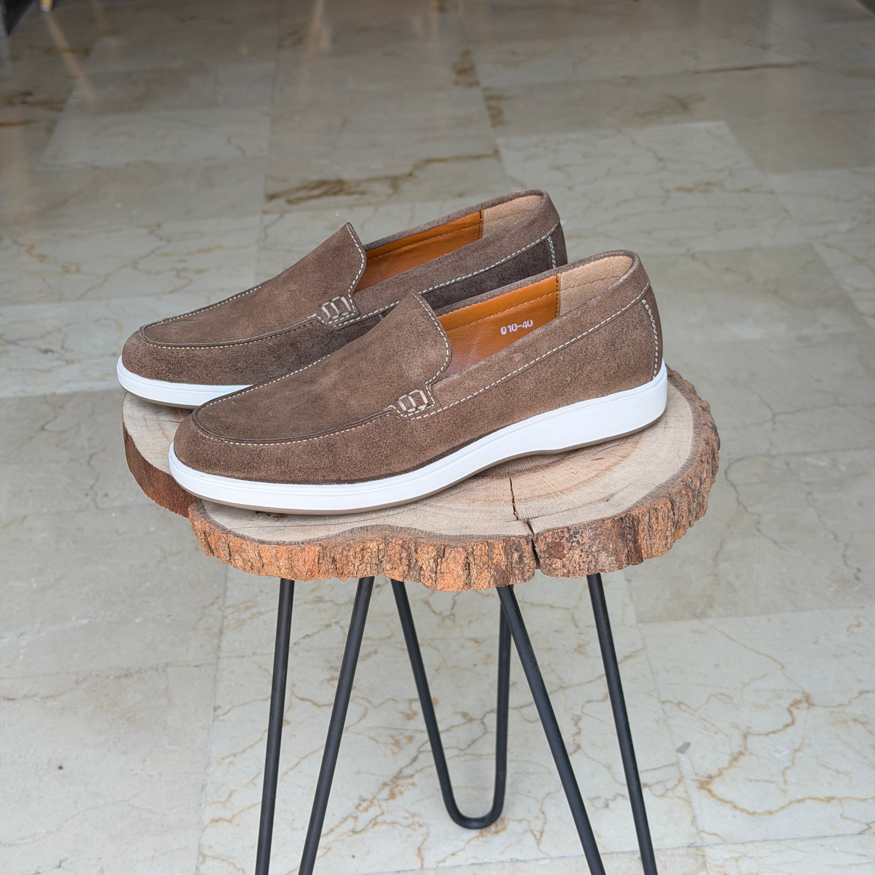 MOCASSIN EN DAIM EURO PIANA 010 BEIG FONCE - Shopilo Shoes