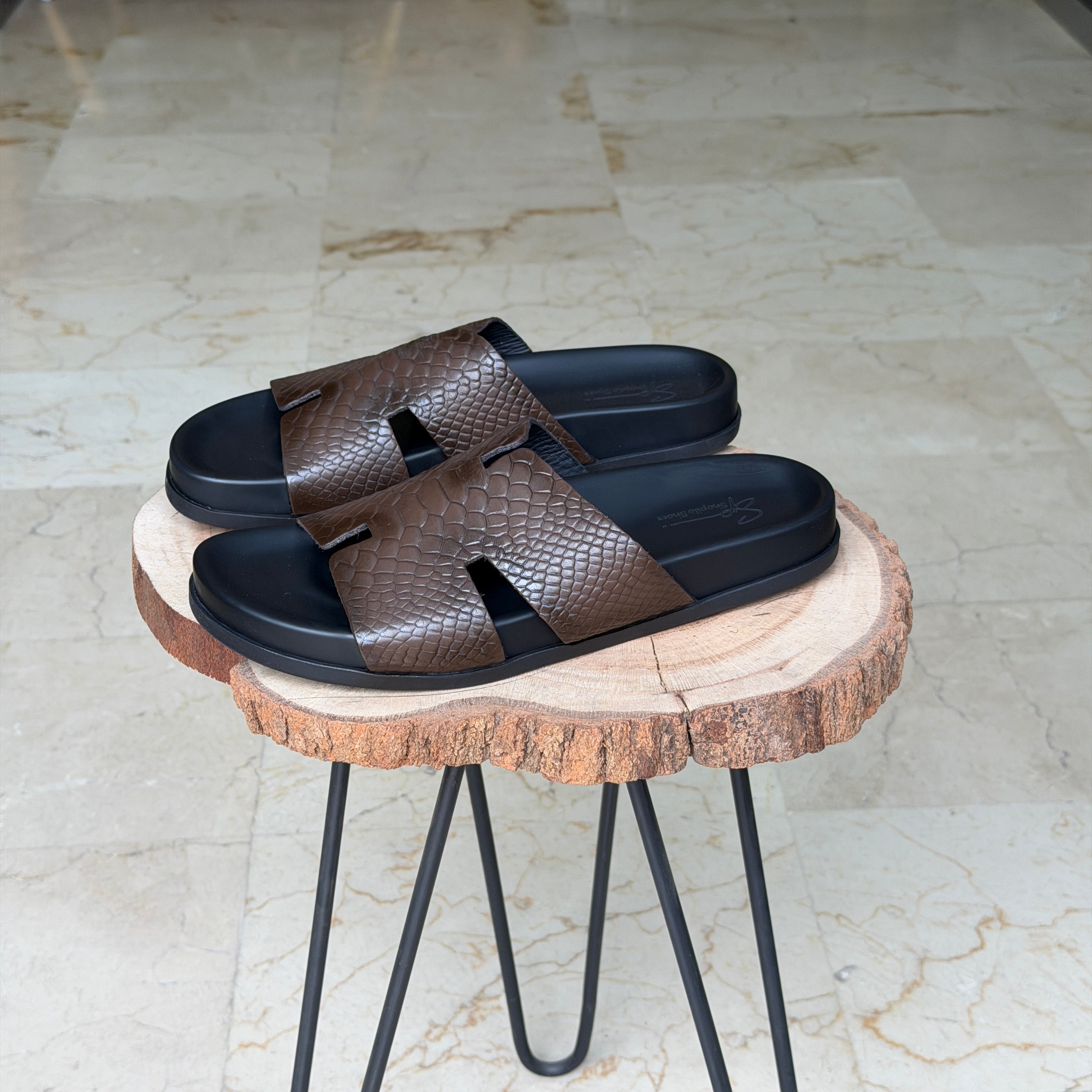 SANDALE EN CUIR Terra-Cuir 1978 Marron Croco