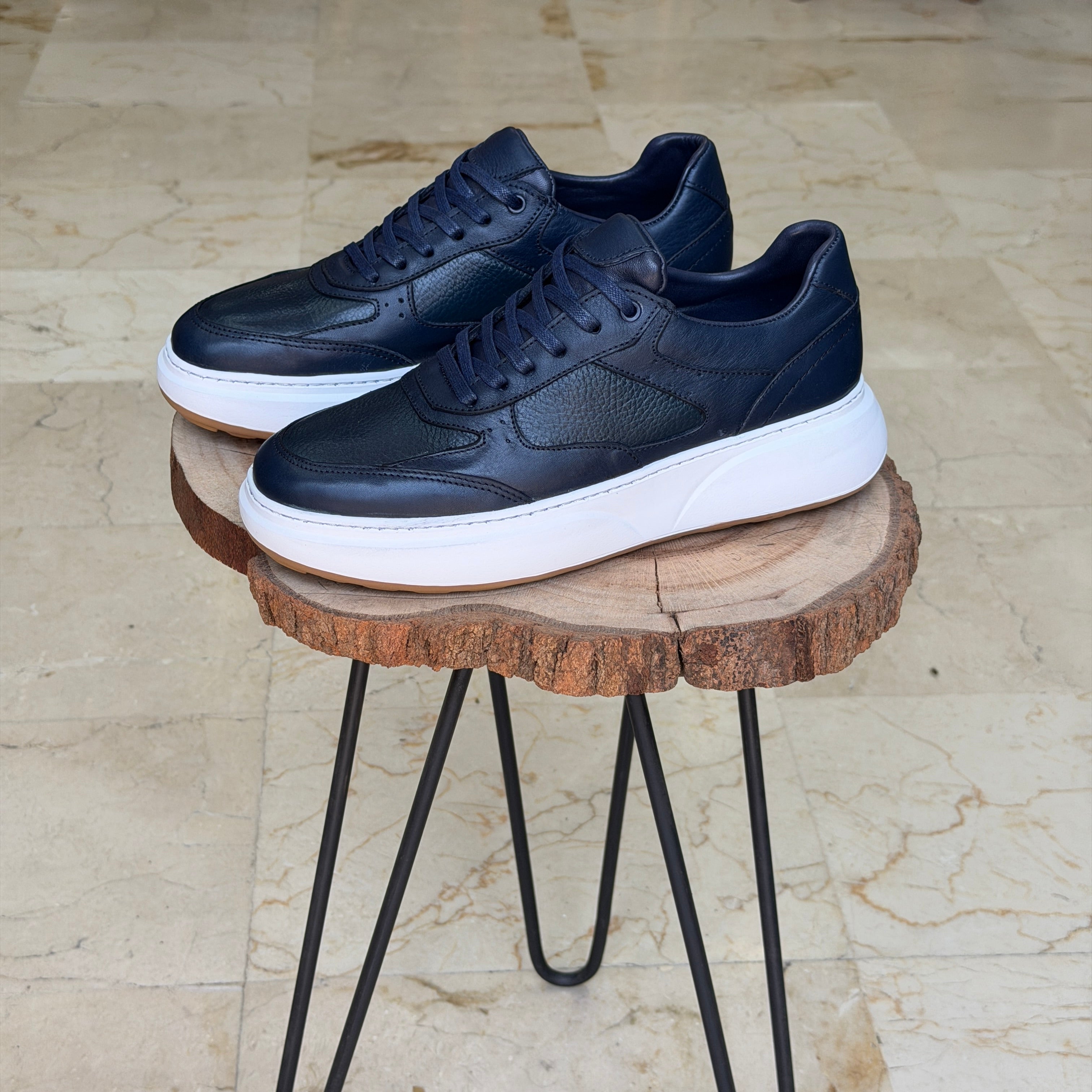 basket en cuir - 874 bleu / b