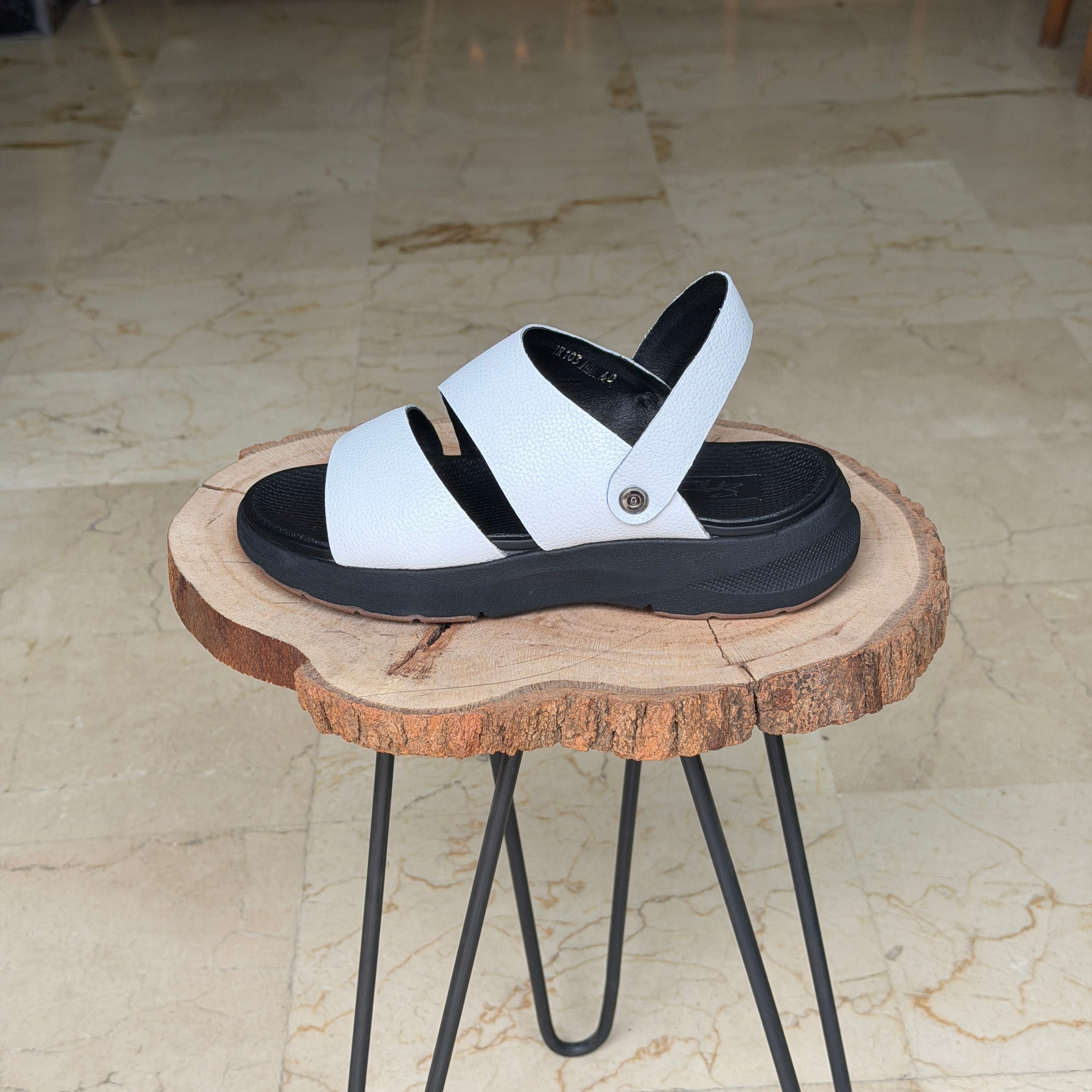 SANDALE EN CUIR HJ103 - OrthoConfort BLANC