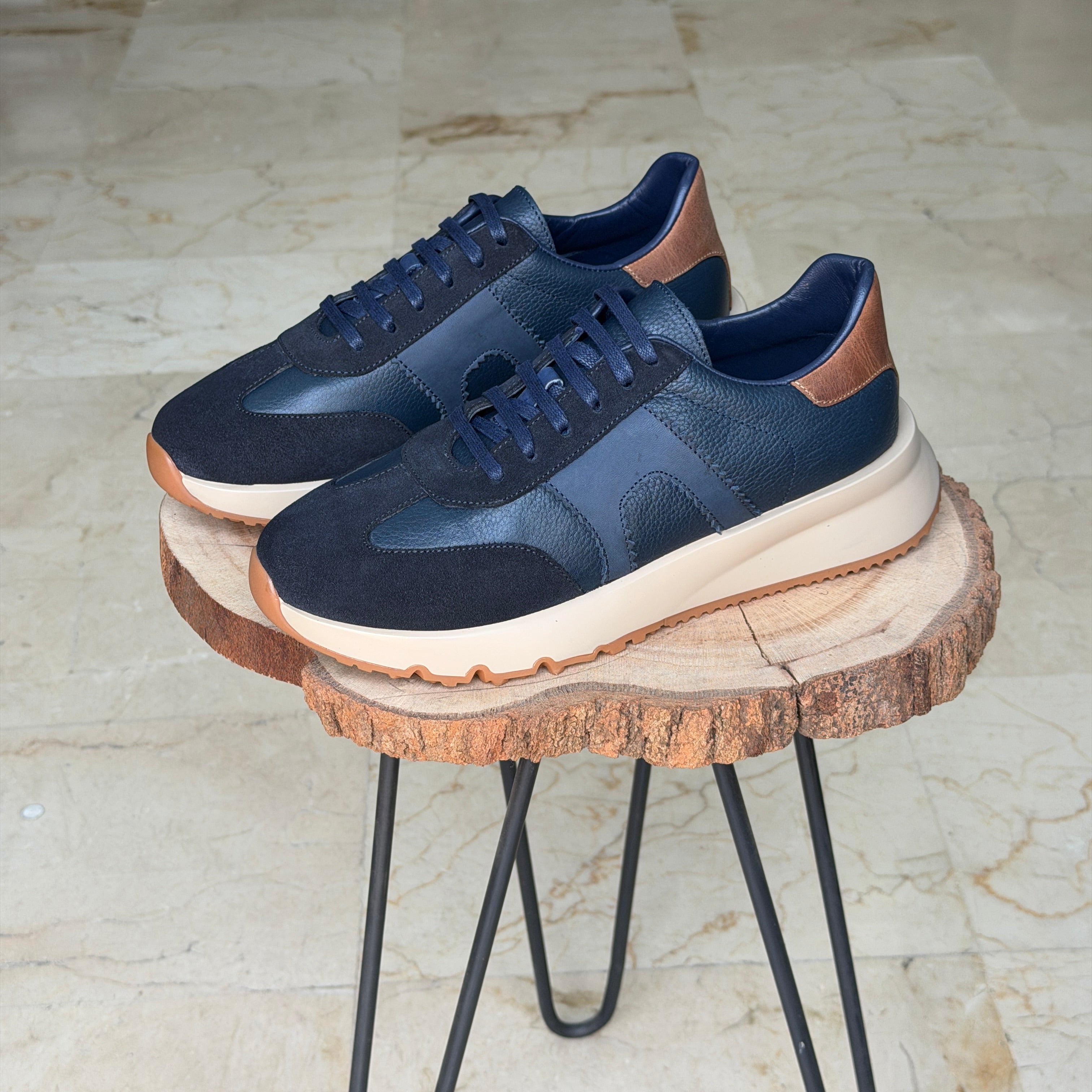 basket en cuir - 926 BLANC BLEU