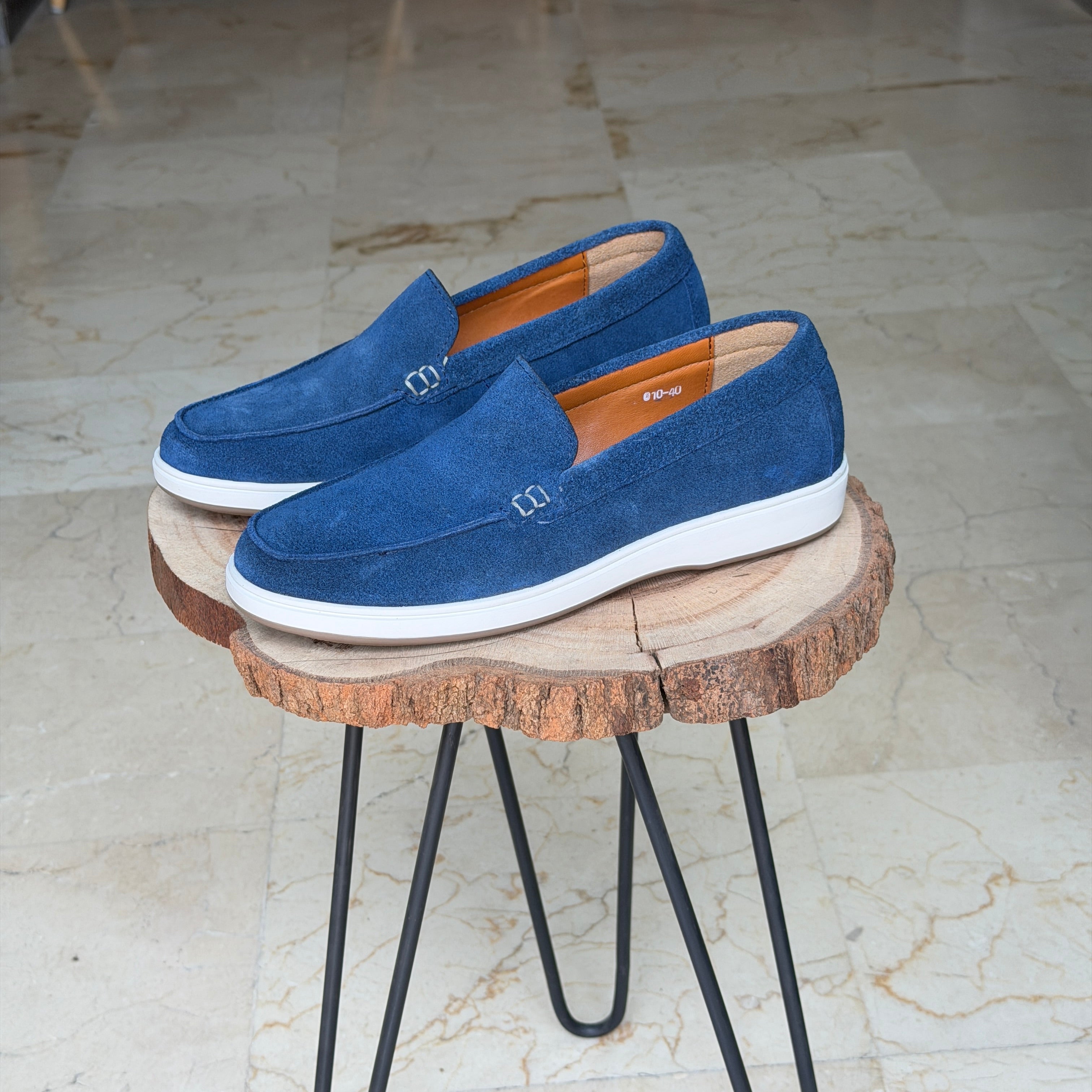 MOCASSIN EN DAIM EURO PIANA 010 BLEU CIEL - Shopilo Shoes