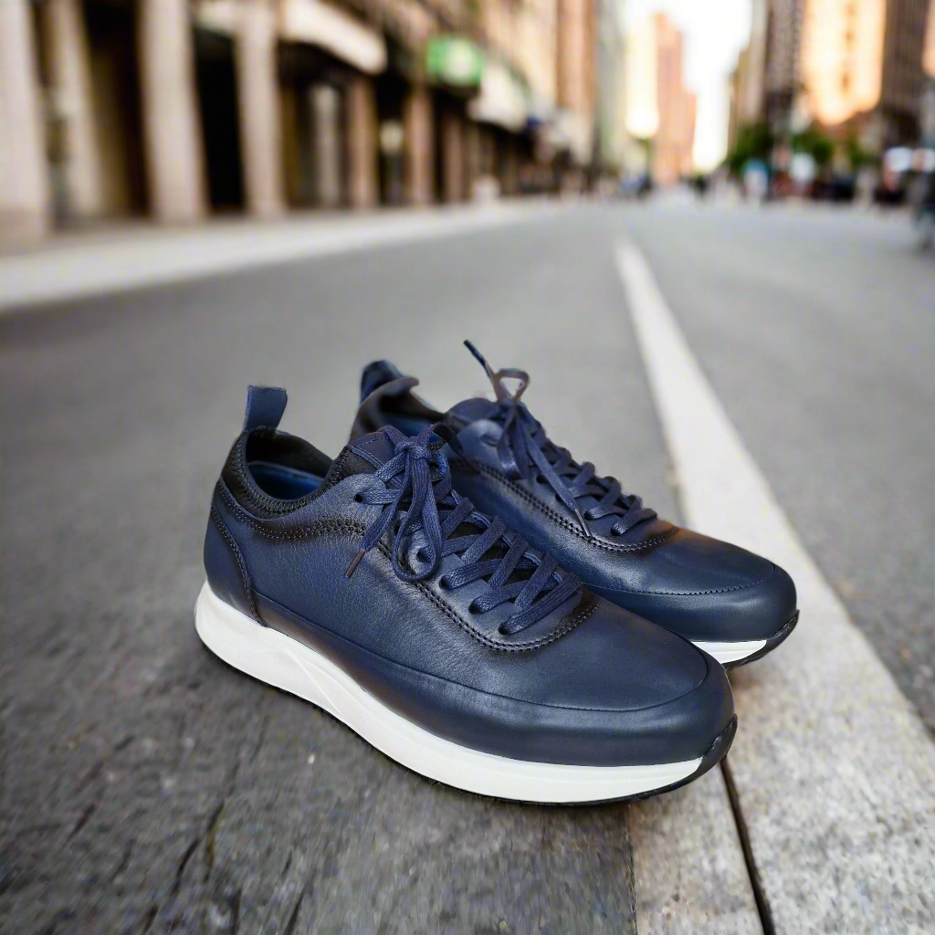 Sneakers Chaussure Cuir Bleu Basket En Cuir Bleu Ref: Eva 752