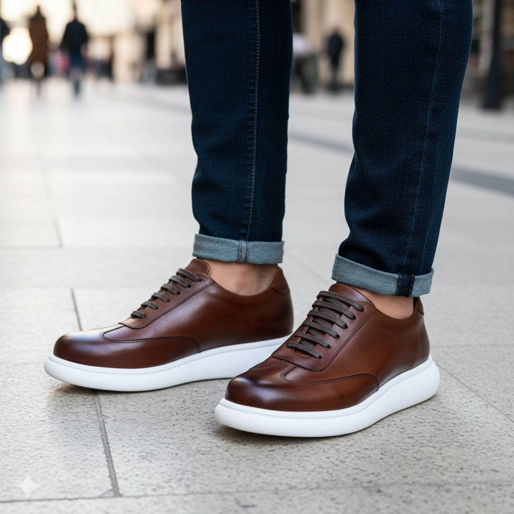 BASKET EN CUIR 726 TABAC