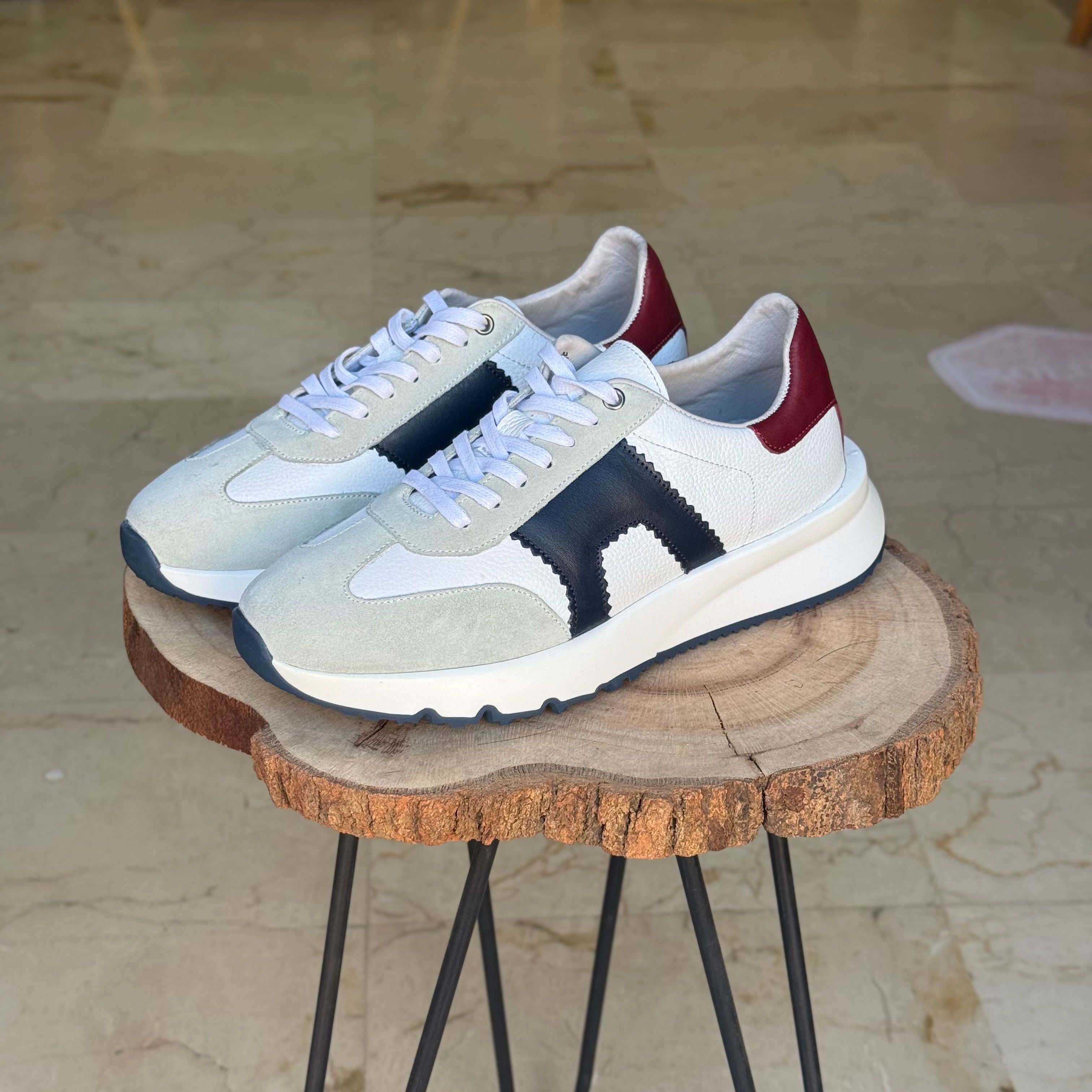 Basket en cuir - 926 blanc ( garnage grenat )