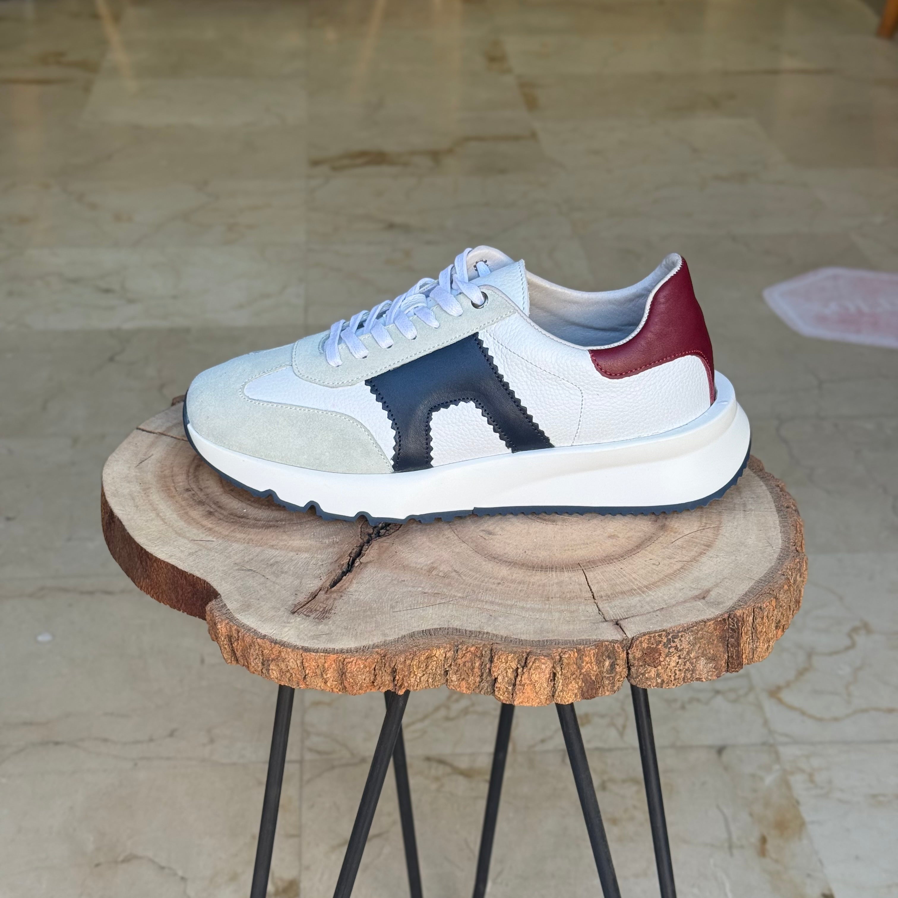 Basket en cuir - 926 blanc ( garnage grenat )