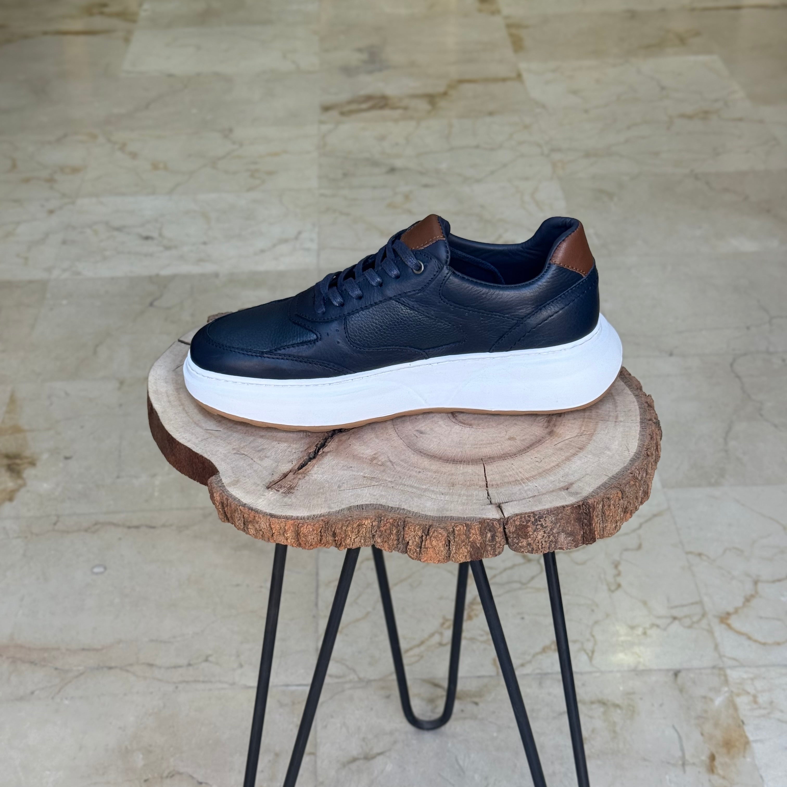 basket en cuir - 874 bleu / b