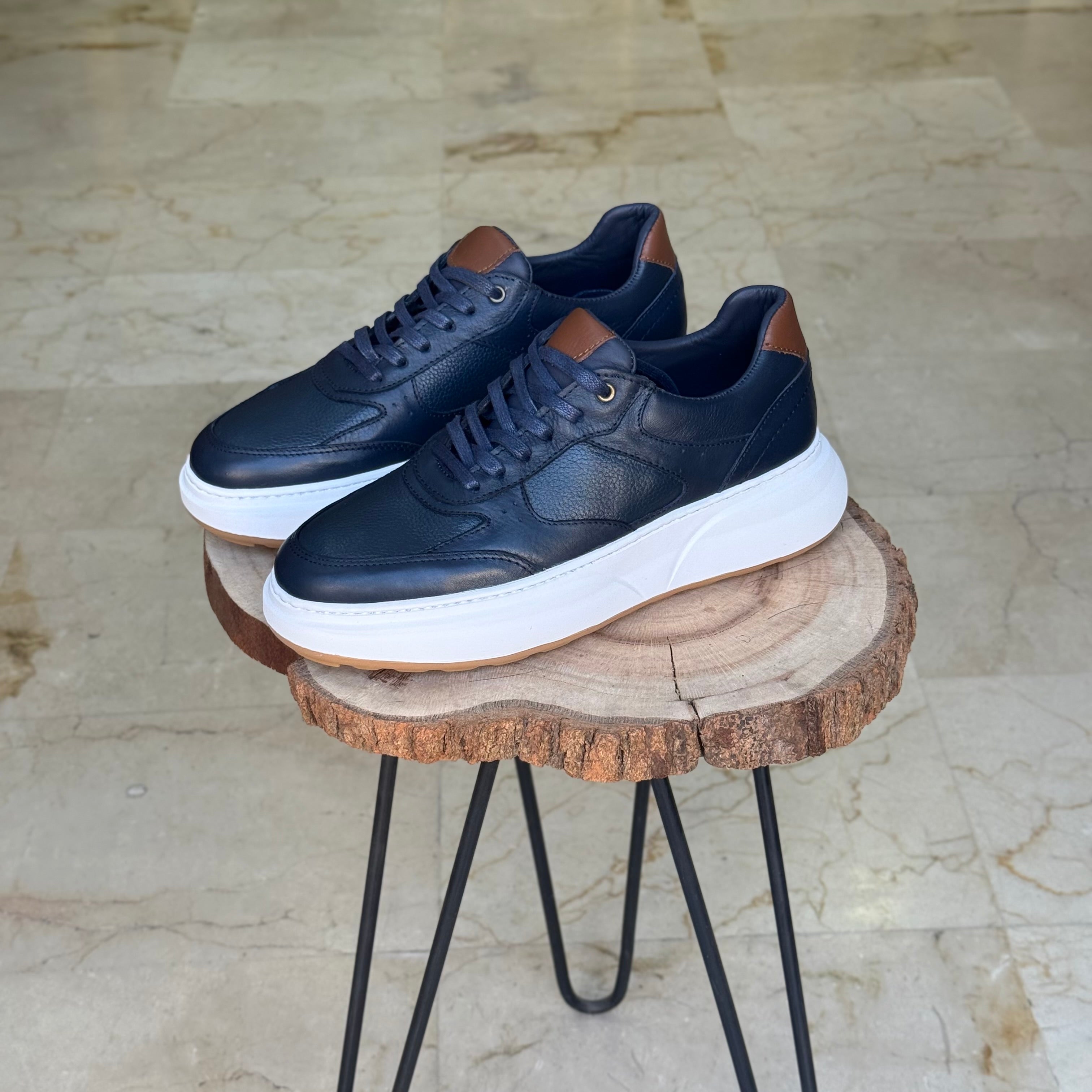 basket en cuir - 874 bleu / b