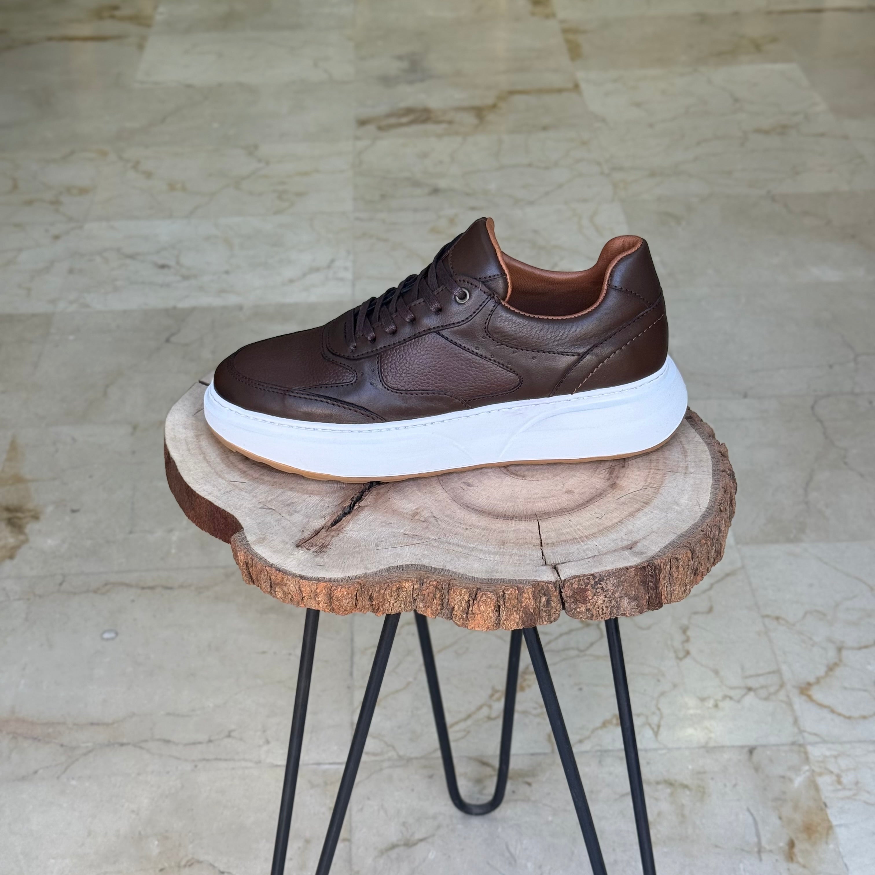 basket en cuir - 874 marron / b