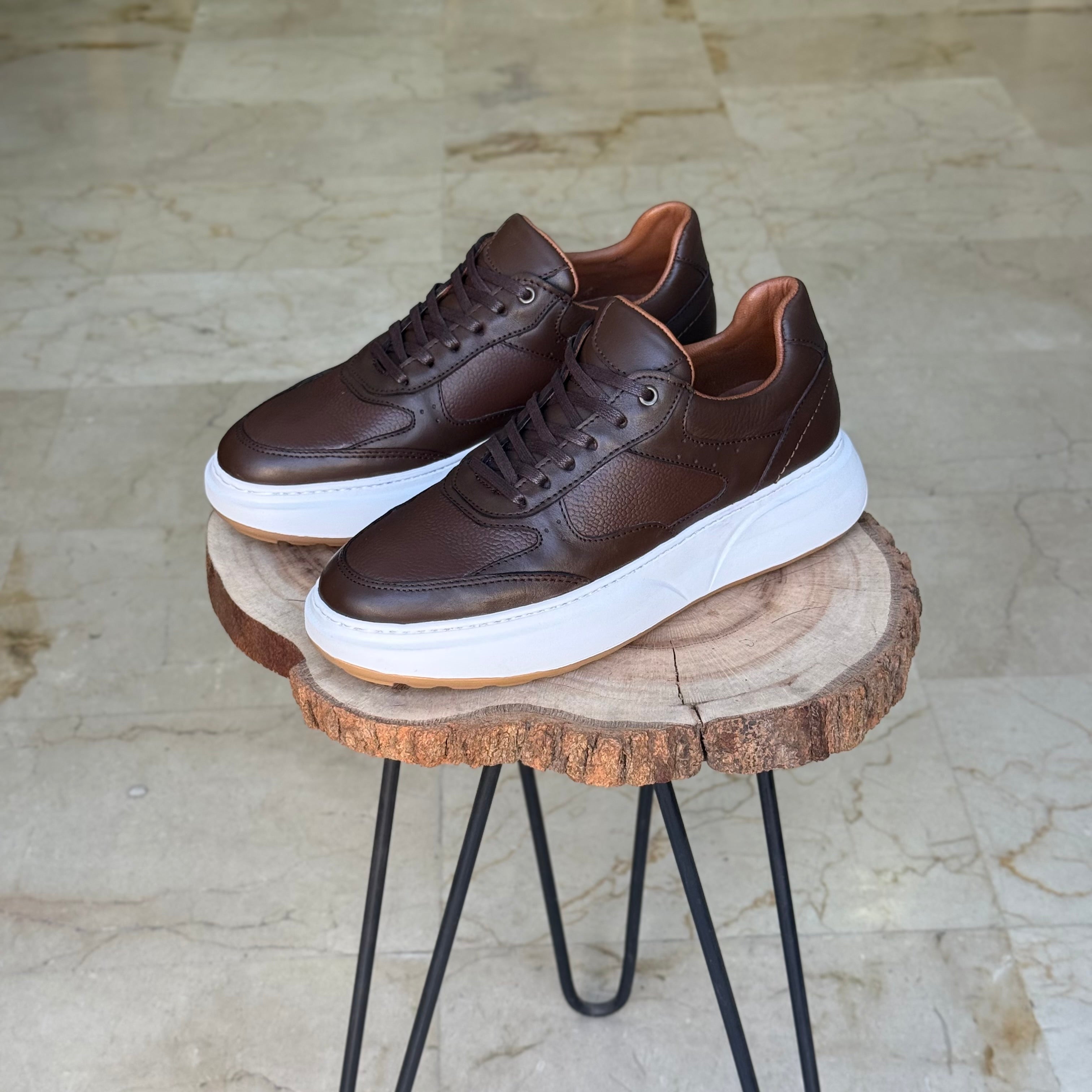 basket en cuir - 874 marron / b