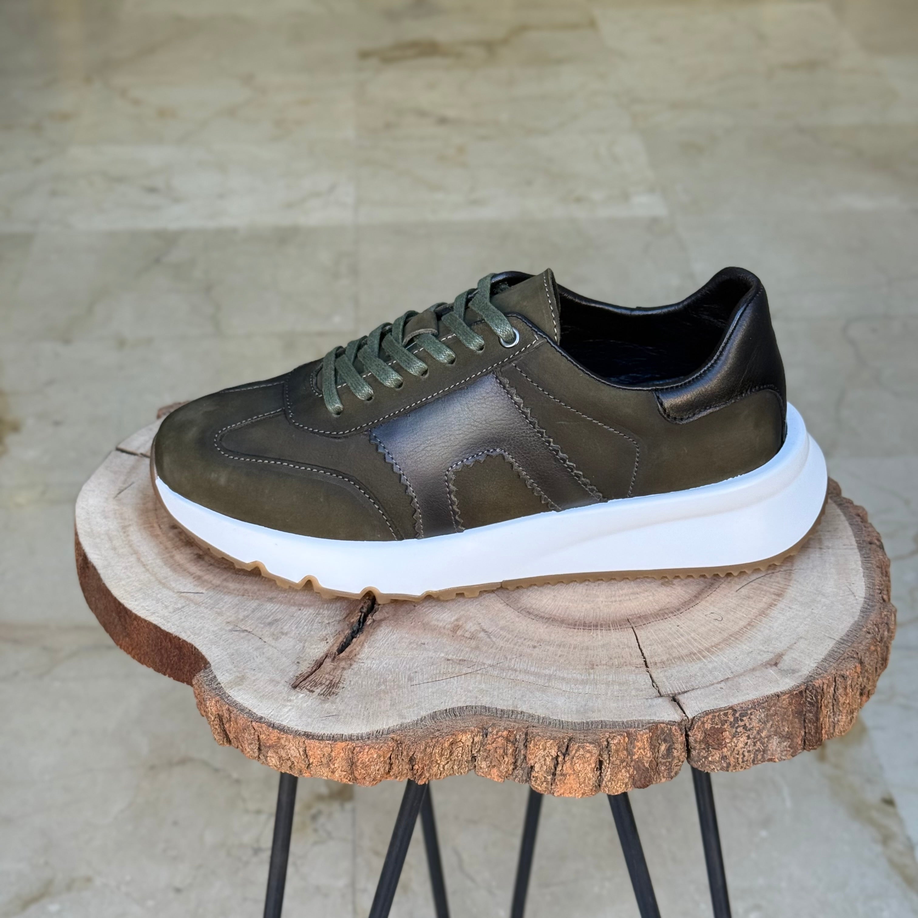 Basket en cuir - 926 vert/ b