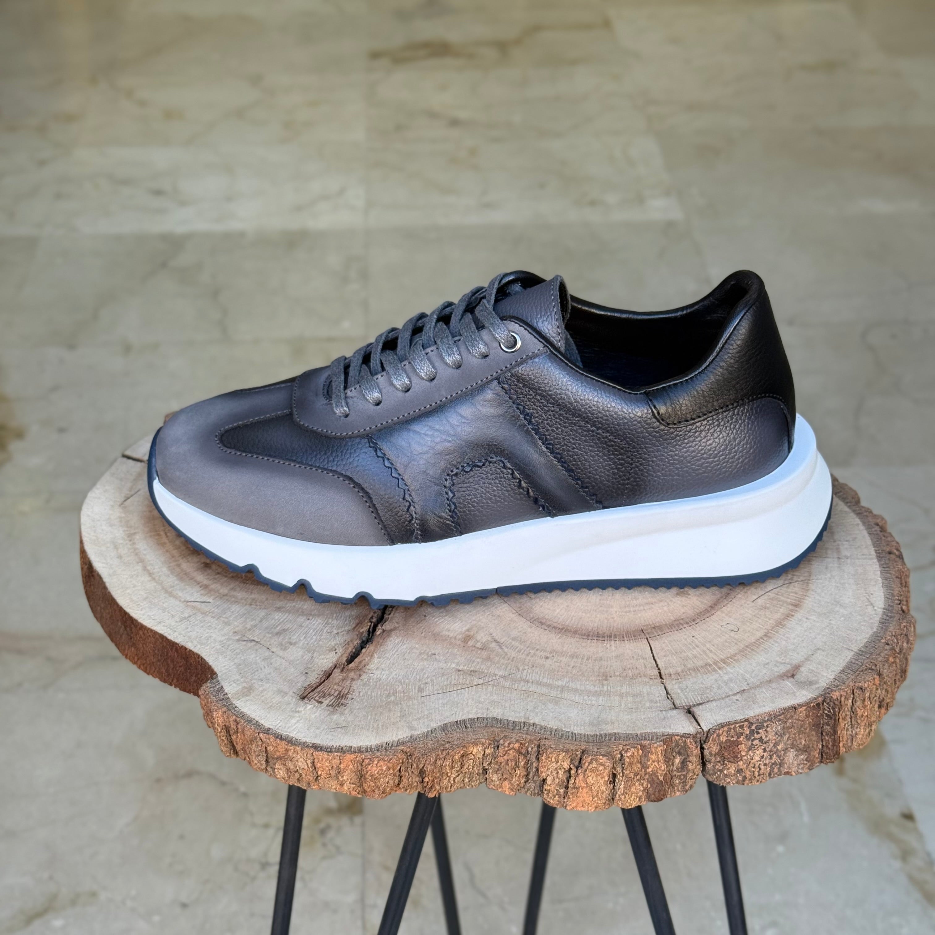 basket en cuir - 926 gris / b