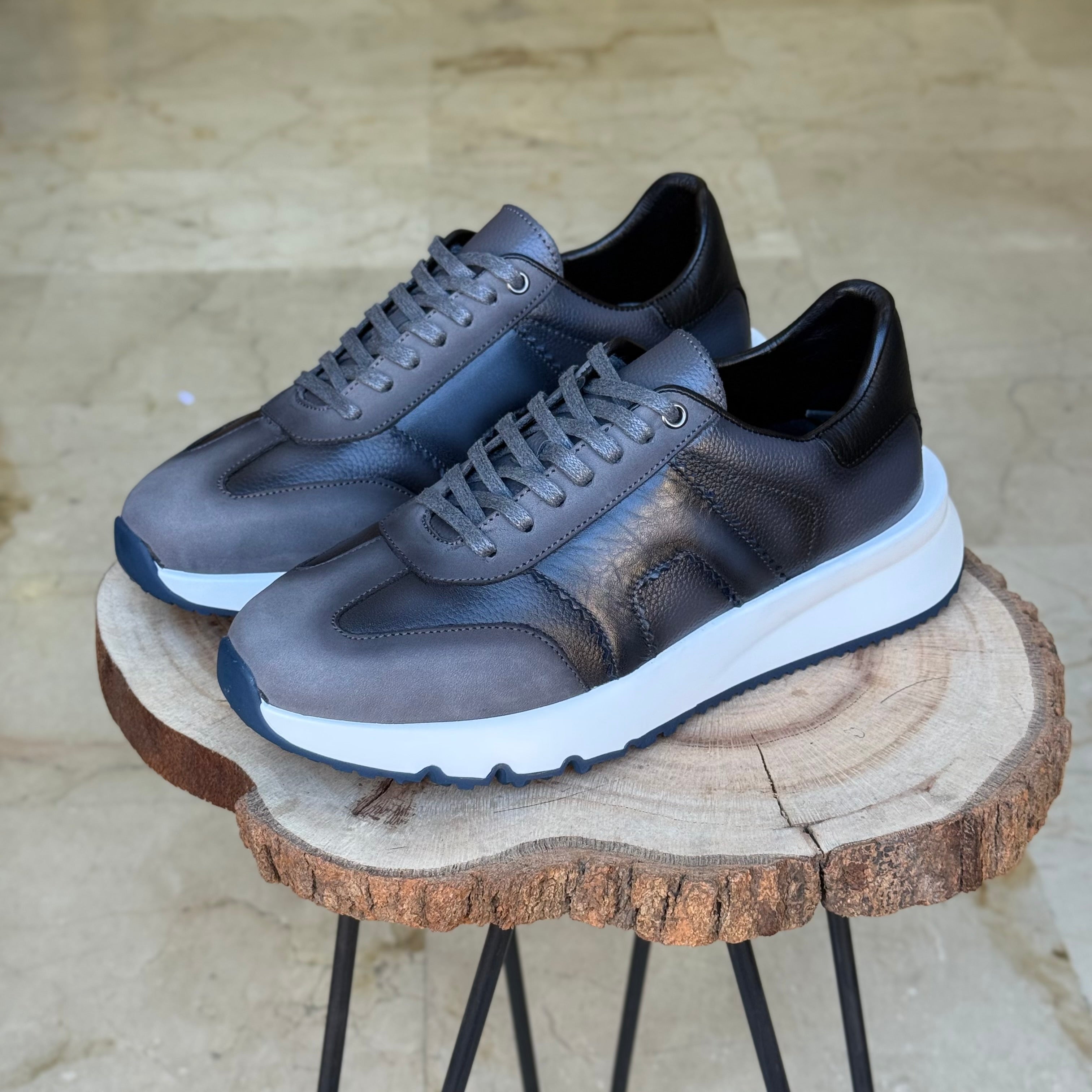 basket en cuir - 926 gris / b