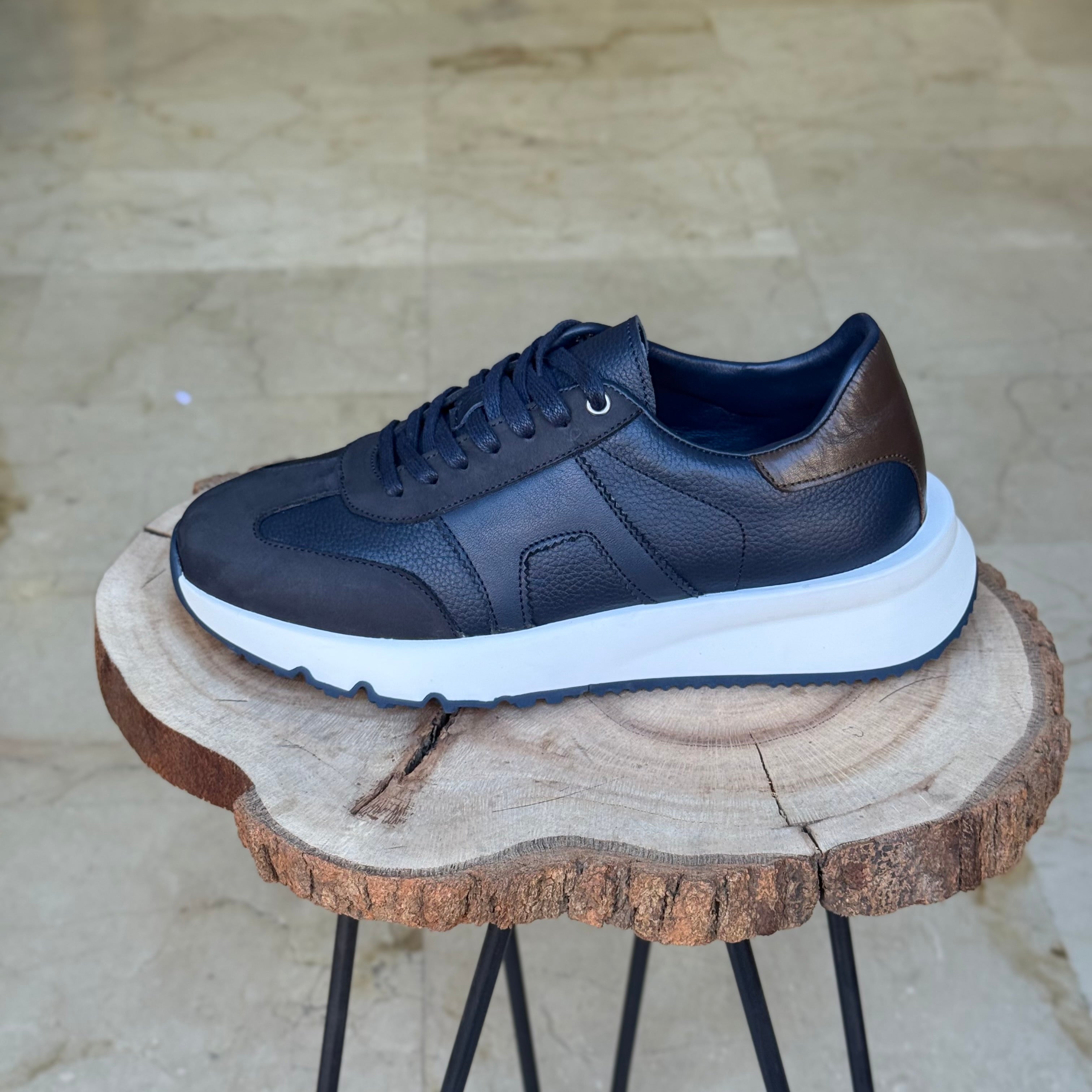 basket en cuir -926 bleu / b