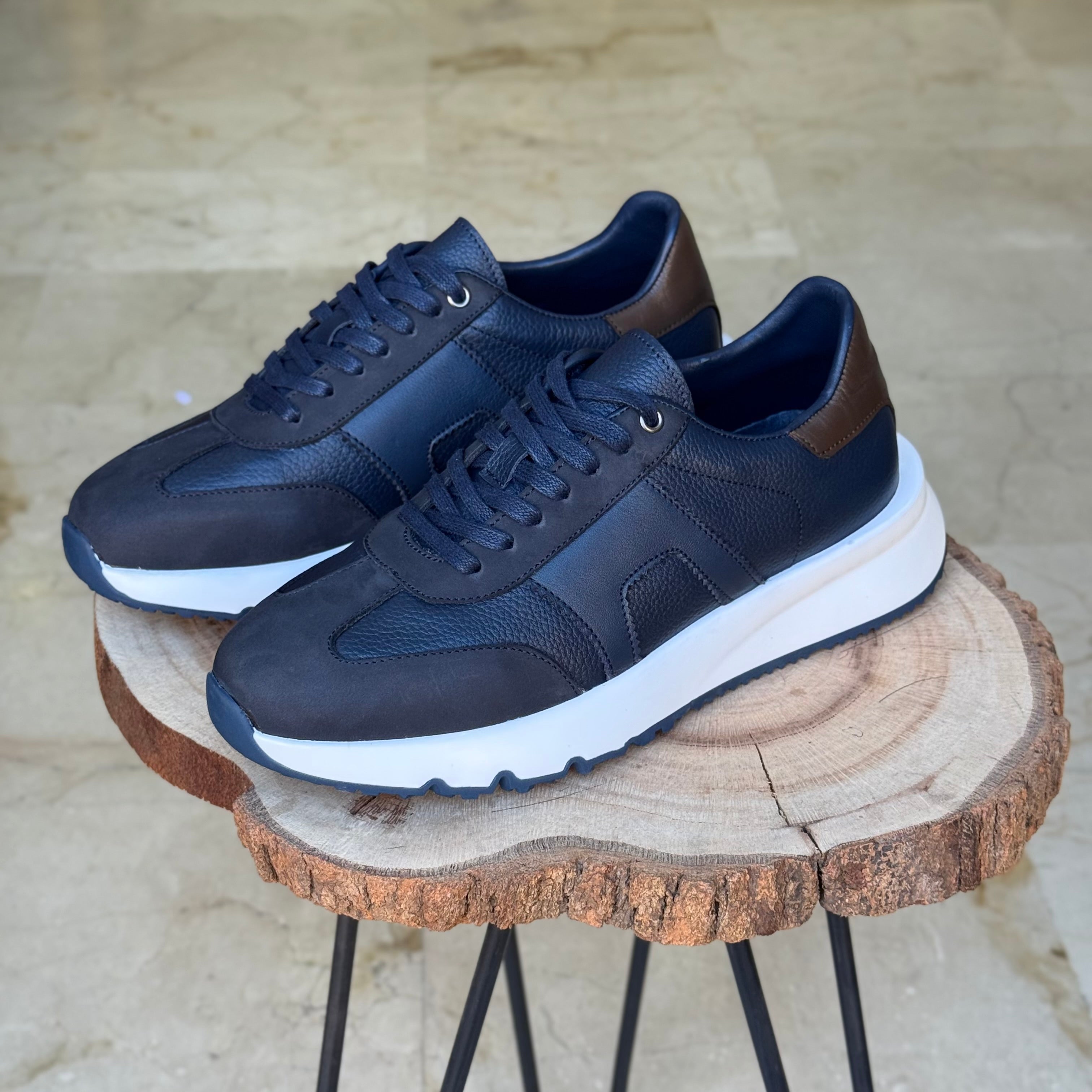 basket en cuir -926 bleu / b