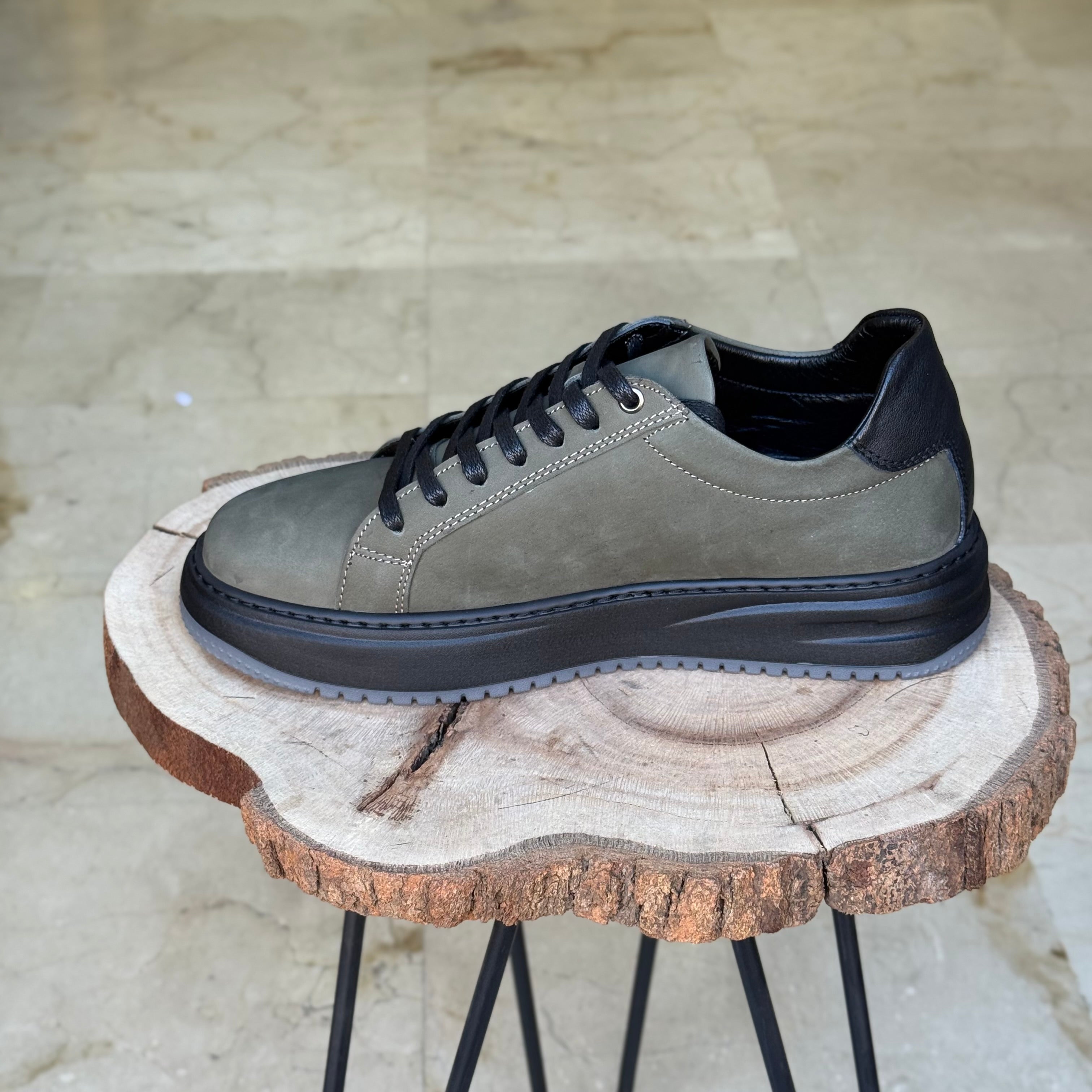 basket en cuir - 825 vert/ n