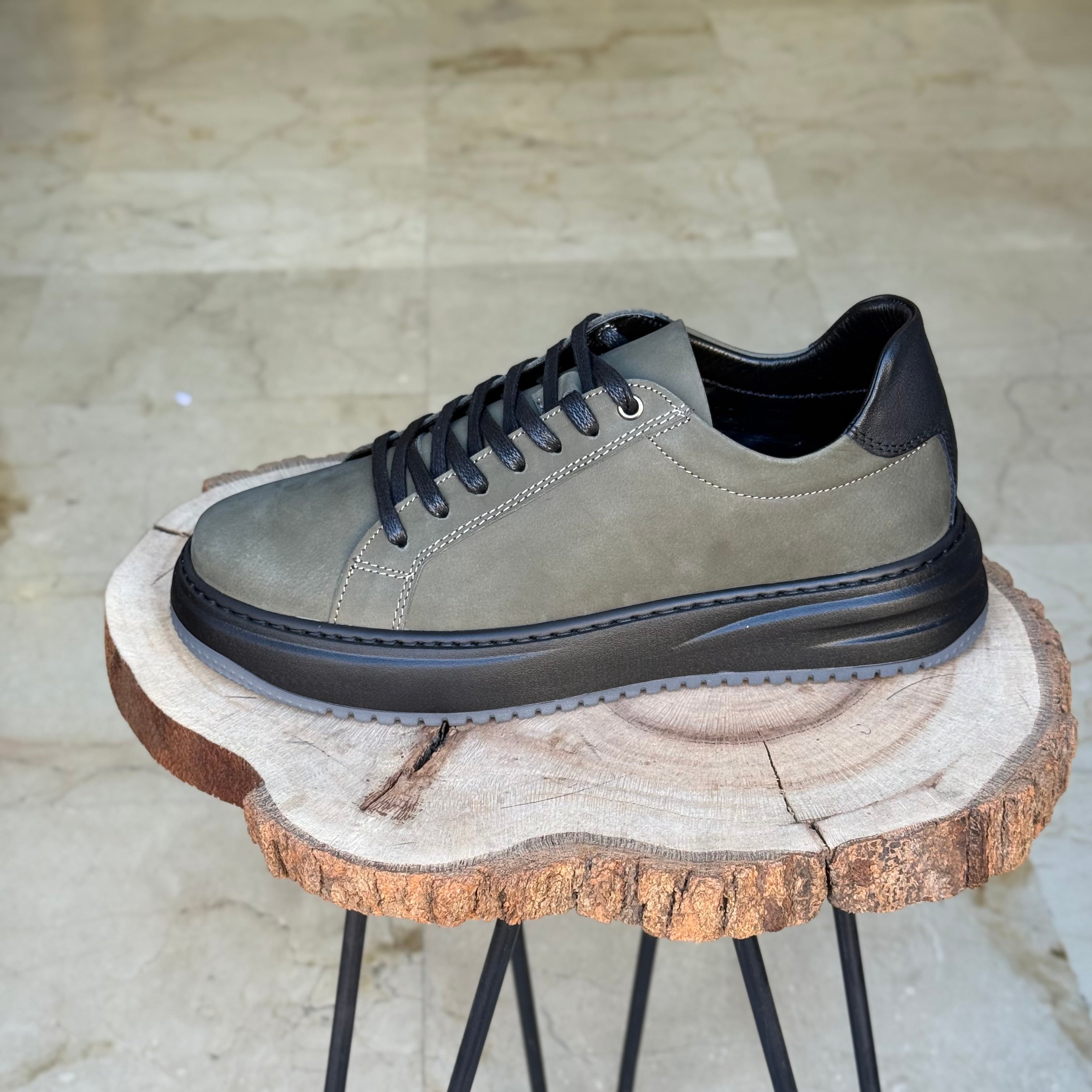 basket en cuir - 825 vert/ n